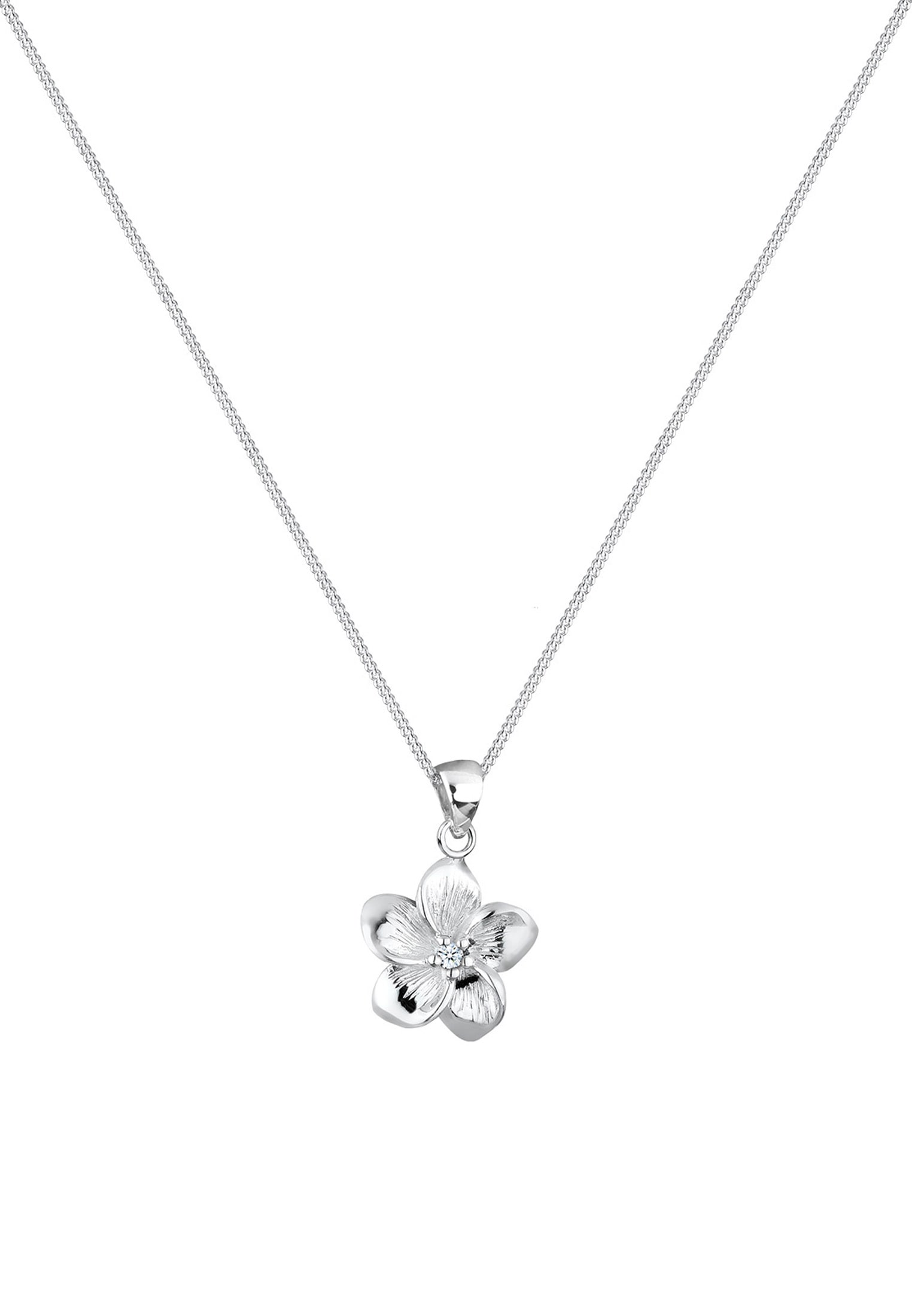 Elli DIAMONDS Silberkette »Halskette Frangipani Blüte Diamant (0.03 ct) 925 Silber«