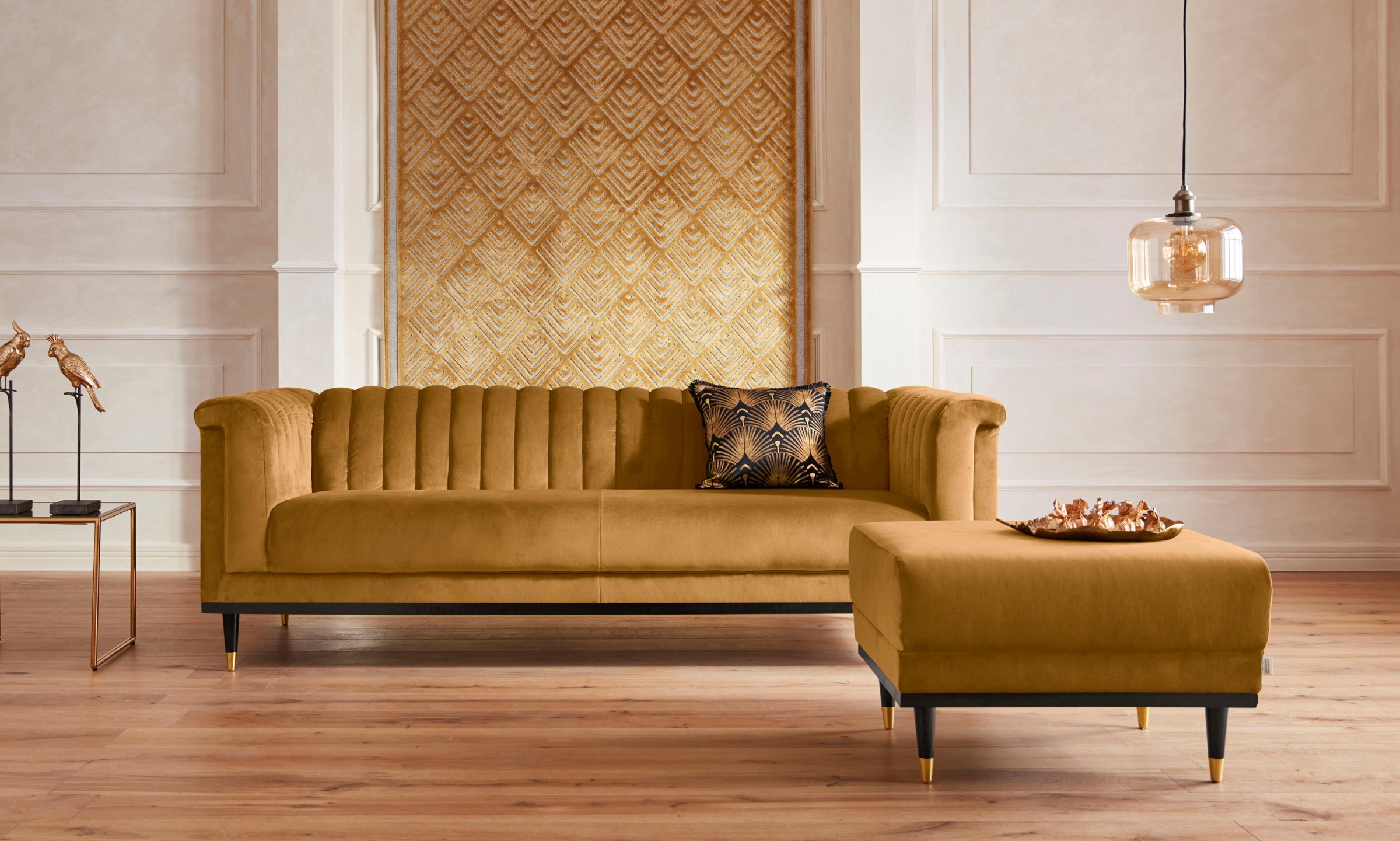 Guido Maria Kretschmer Home&Living Hocker »Chamby«, mit Holzrahmen unten