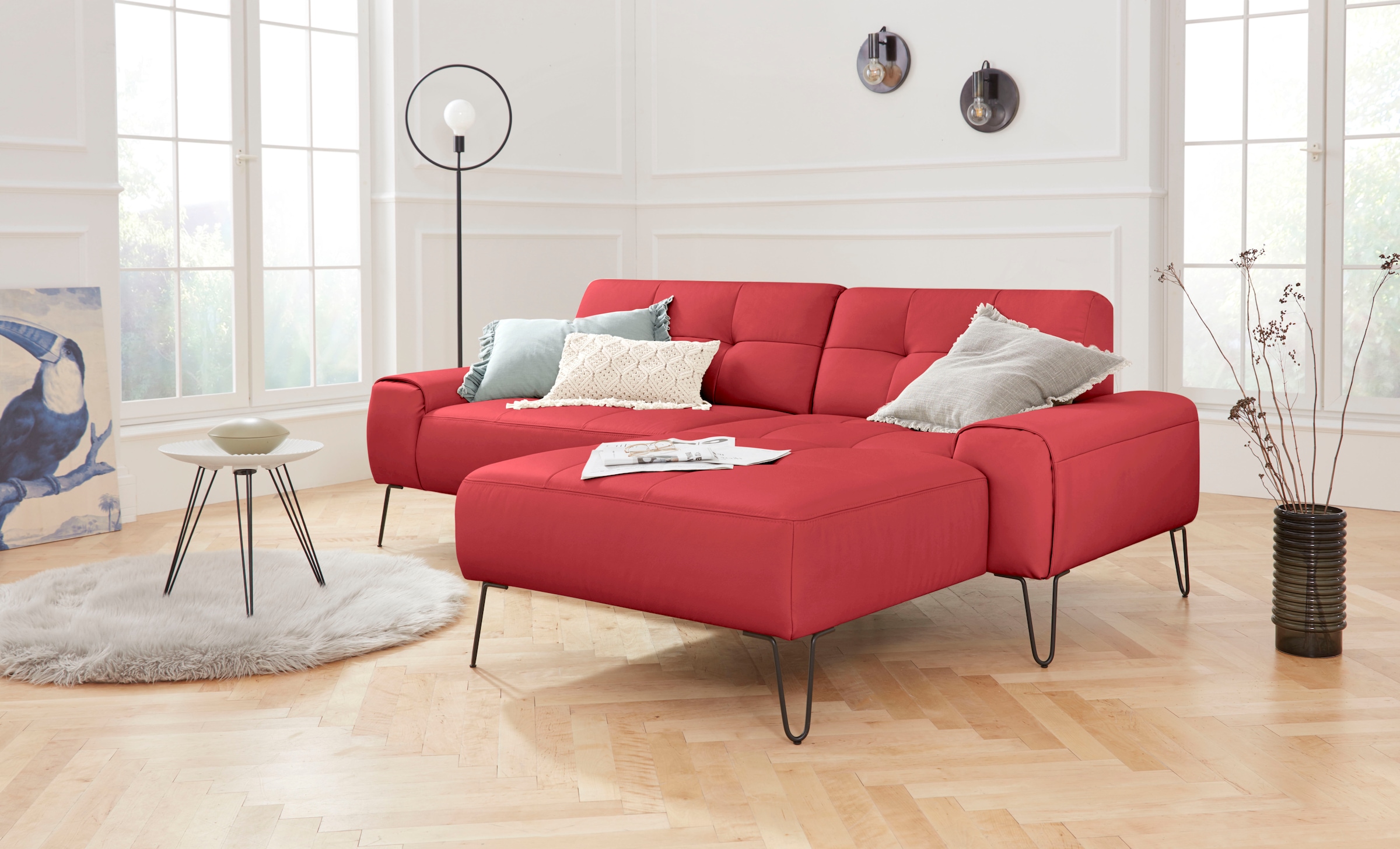 exxpo - sofa fashion Ecksofa »Taranto, aktuelles Design trifft Sitzkomfort, hoher Designfuß, L-Form«, aufwendige Rückenlehnenpolsterung für mehr Komfort