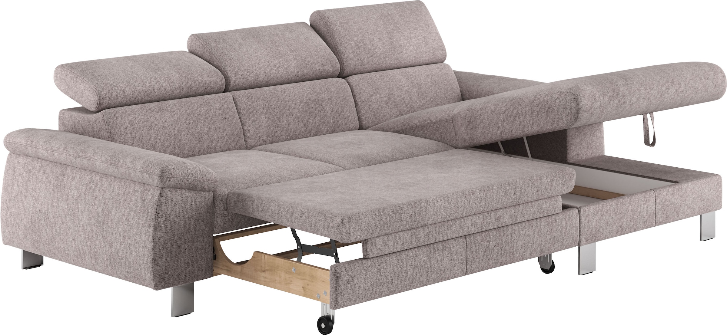 COTTA Ecksofa Komaris, Ecksofa, wahlweise mit RGB-LED-Beleuchtung und Bettfunktion/Bettkasten