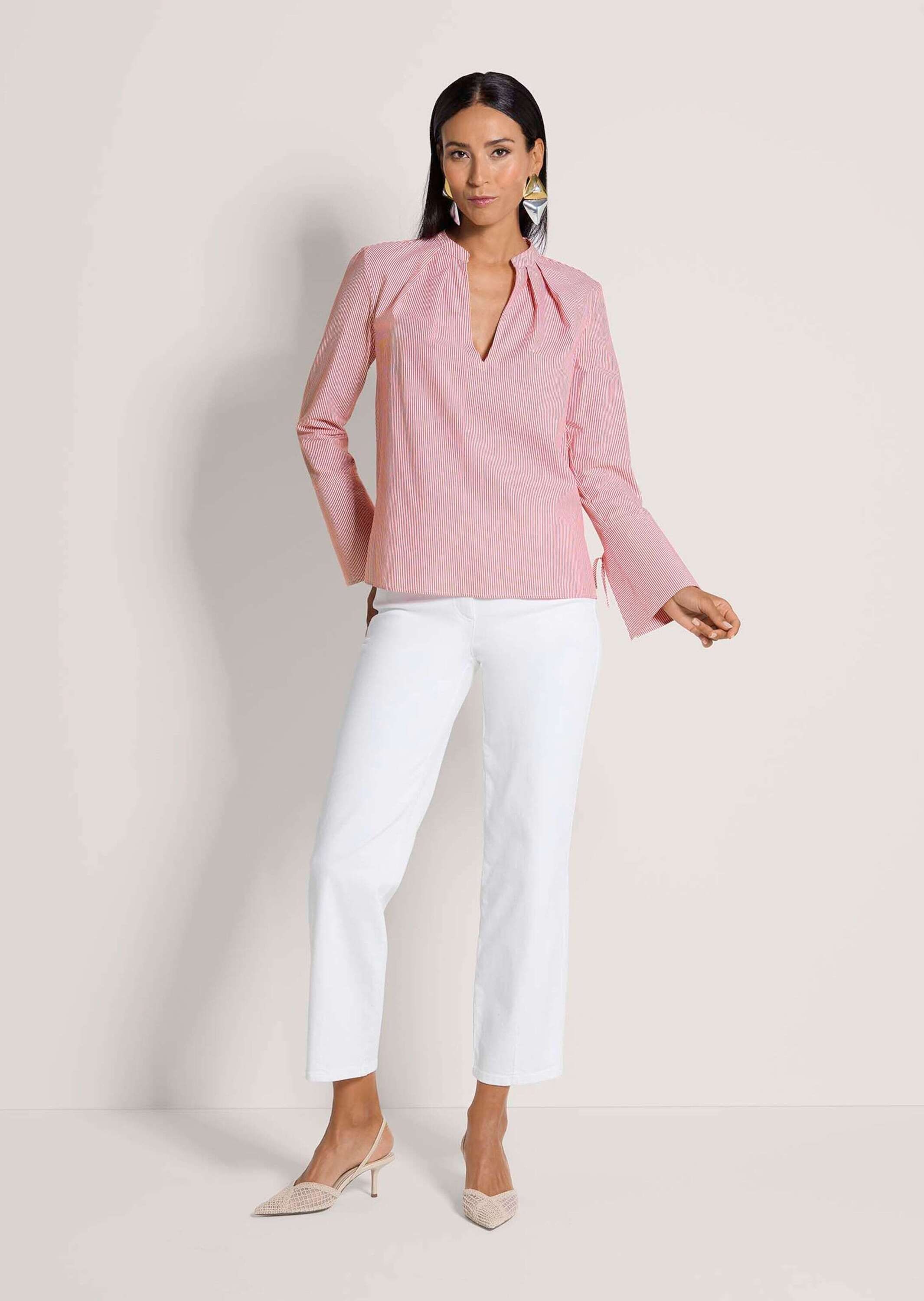 MADELEINE Langarmbluse »Streifenbluse Blusenshirt mit Streifendesign« Bluse mit Rundhalsblende mit V-Ausschnitt