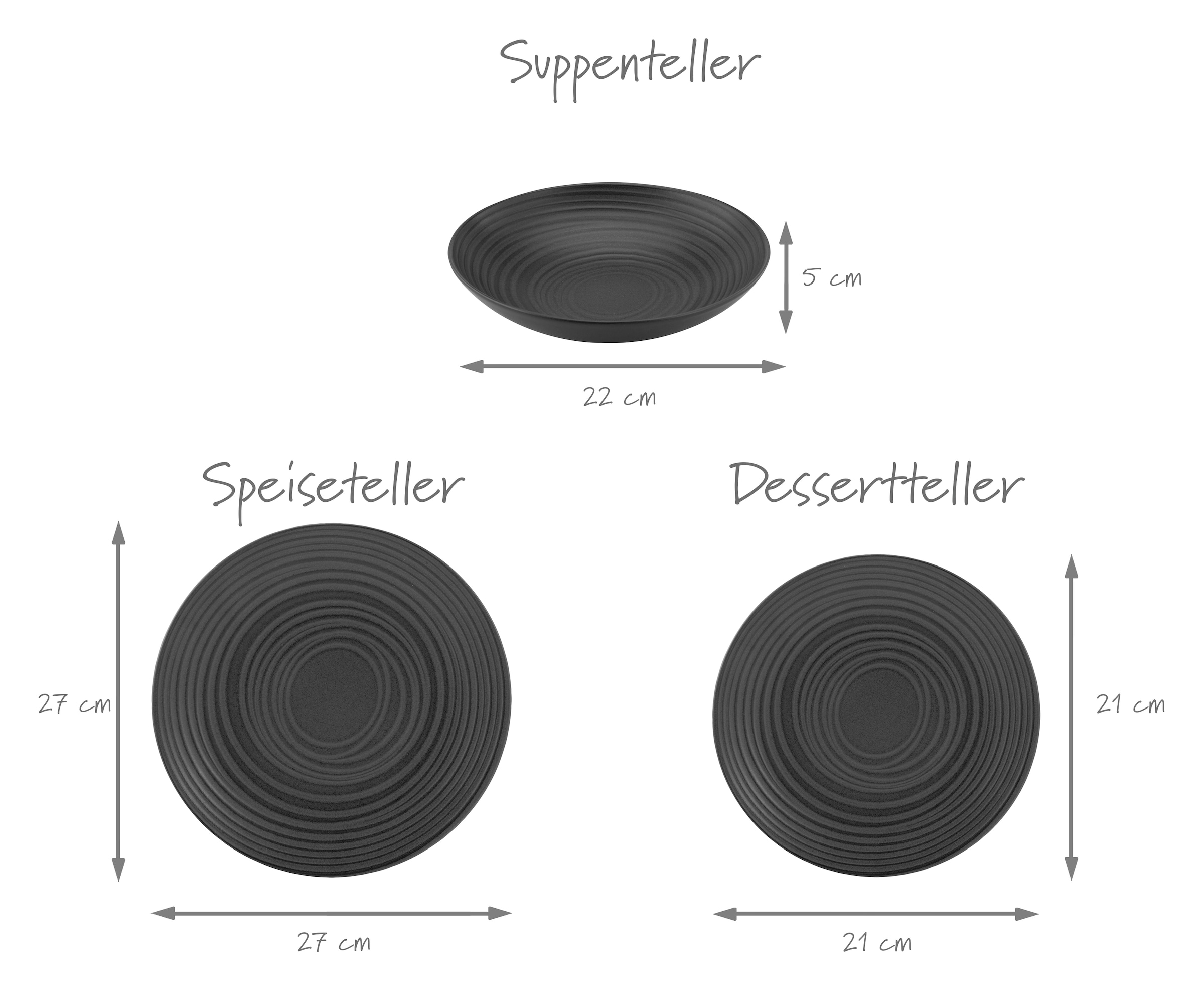CreaTable Teller-Set »Lava Stone Black, Teller Set 18-tlg« Seidenmatte Glasur