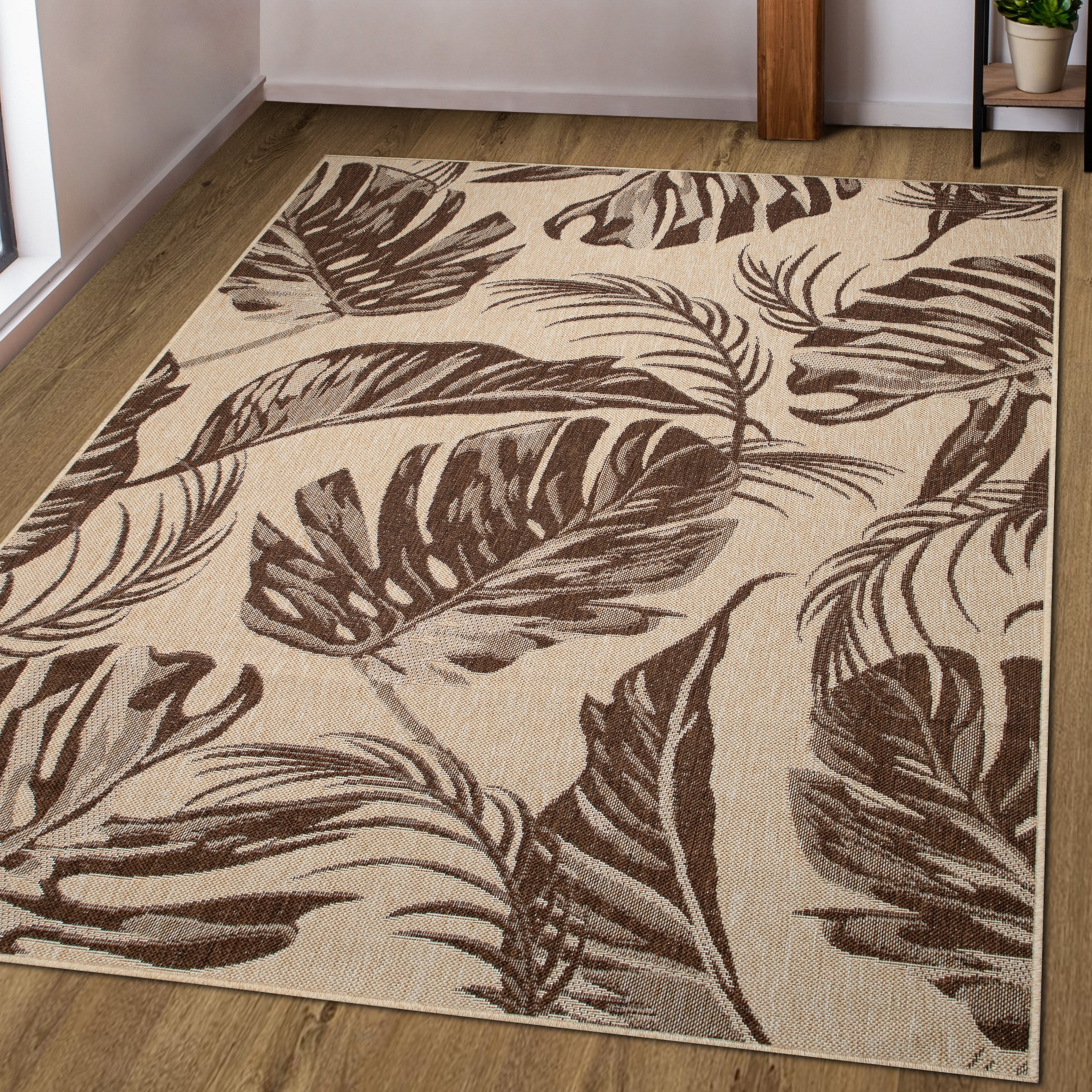 Bruno Banani Teppich »Larral, Blätter-Design auch für Balkon und Terrasse« rechteckig 3 mm Höhe In- und Outdoor geeignet, Wetterfest & UV-beständig...