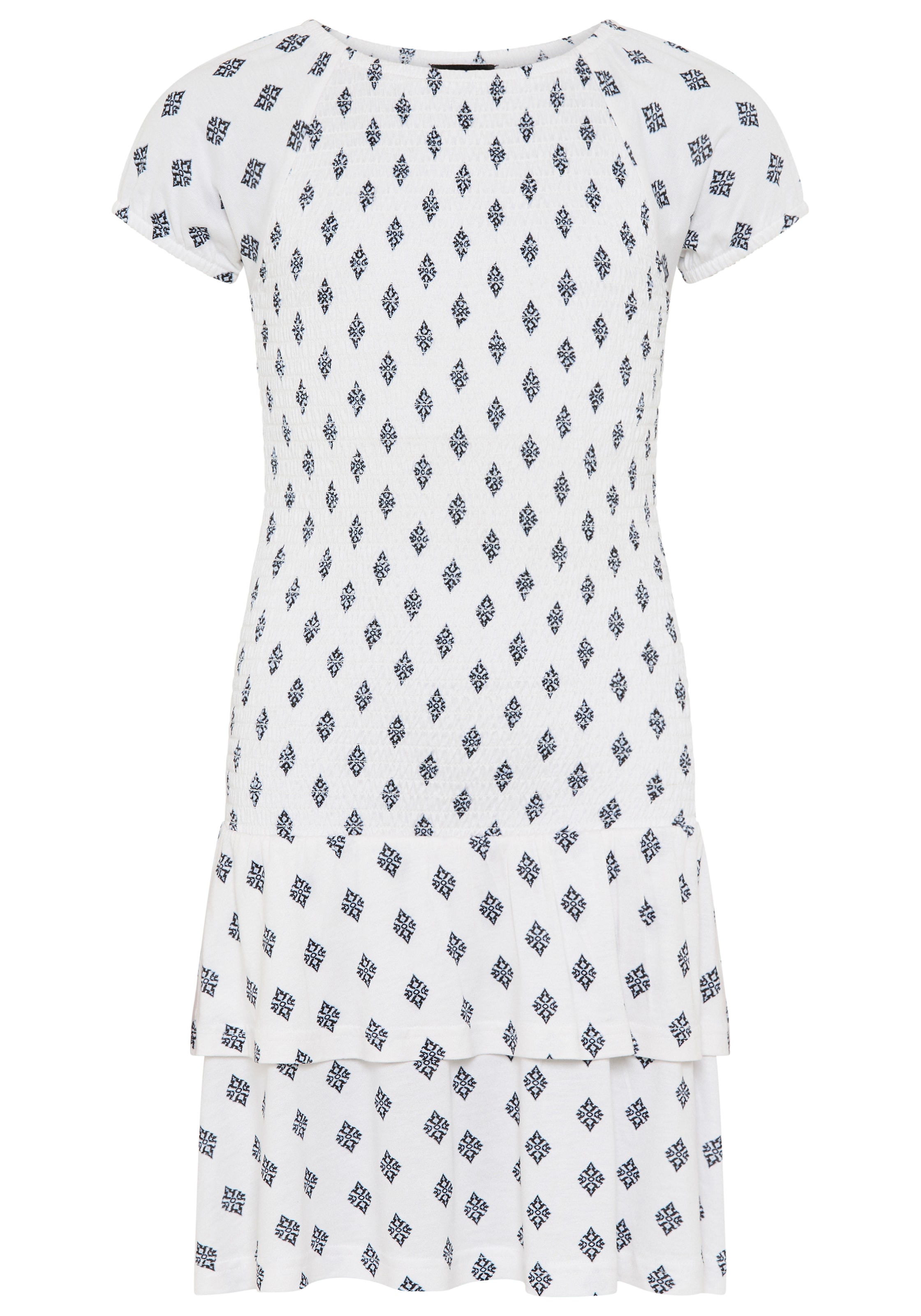 Bruno Banani Jerseykleid »Allover gemustertes Smoke Kleid, Carmenkleid für Mädchen« für Mädchen, mit Carmenausschnitt, aus elastischem Jersey