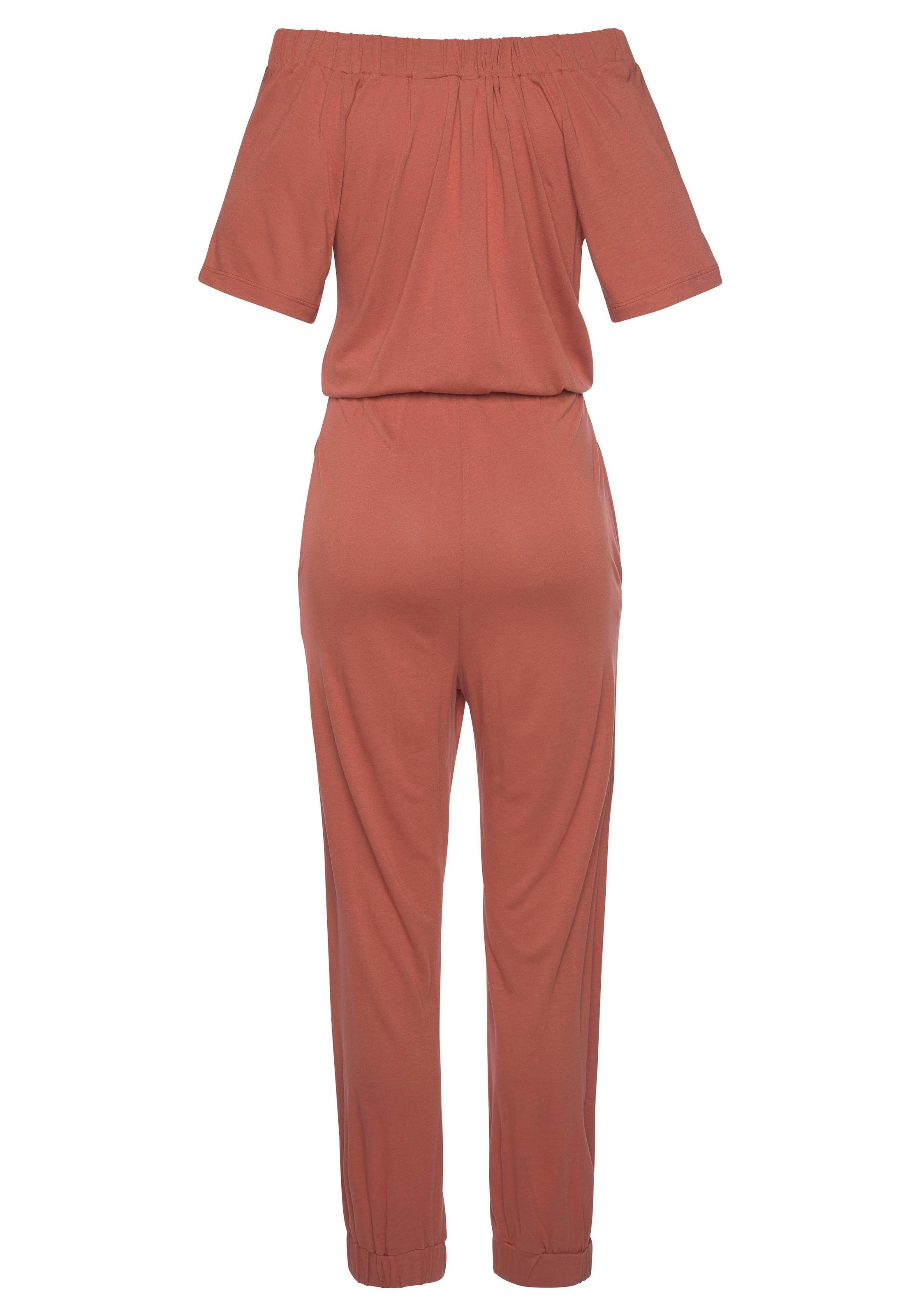 LASCANA Overall, im Carmenstyle, sommerlicher Jumpsuit mit Taschen, schulterferfrei