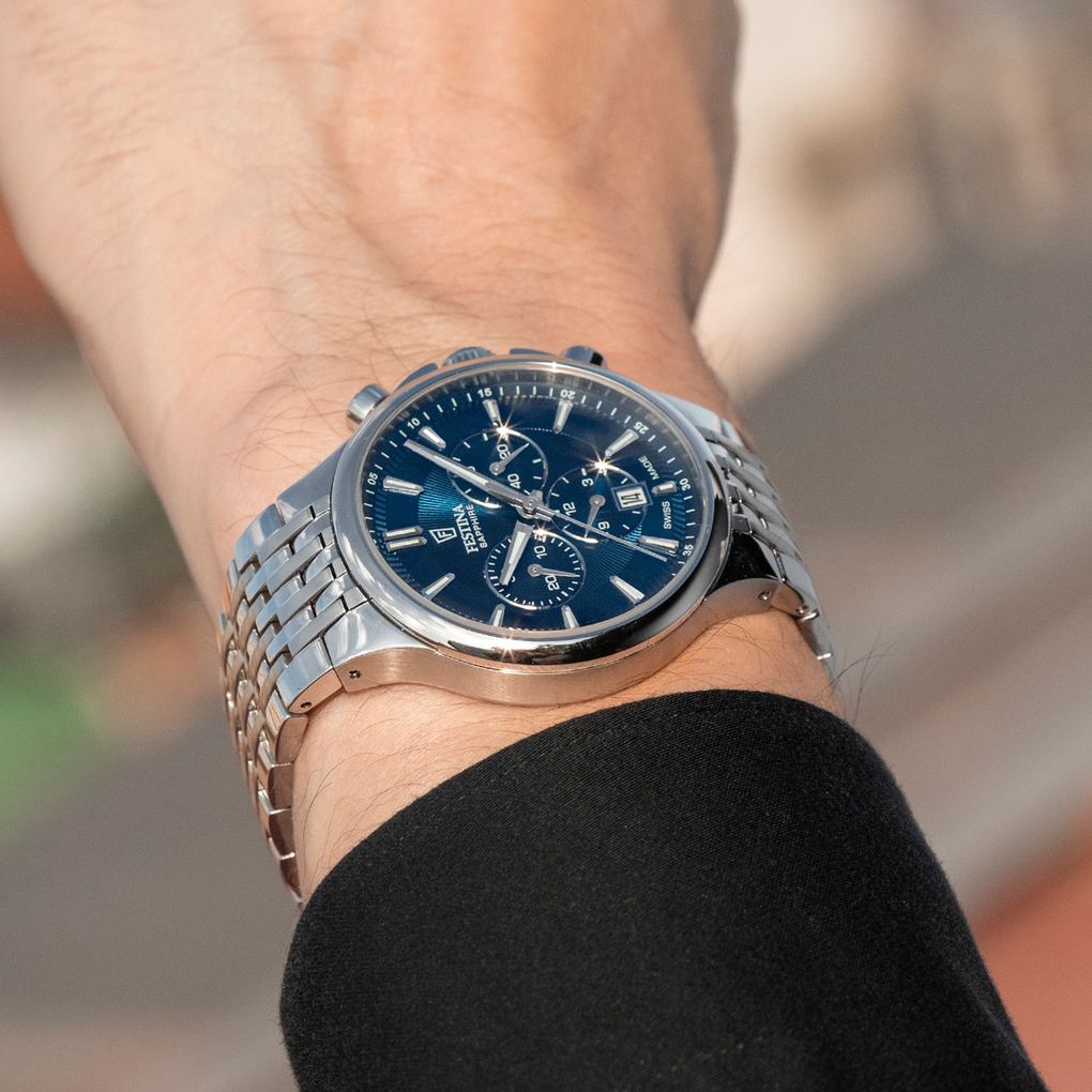 Festina »Chrono« Quarzuhr, Armbanduhr, Herrenuhr, Swiss Made, Edelstahlarmband, analog