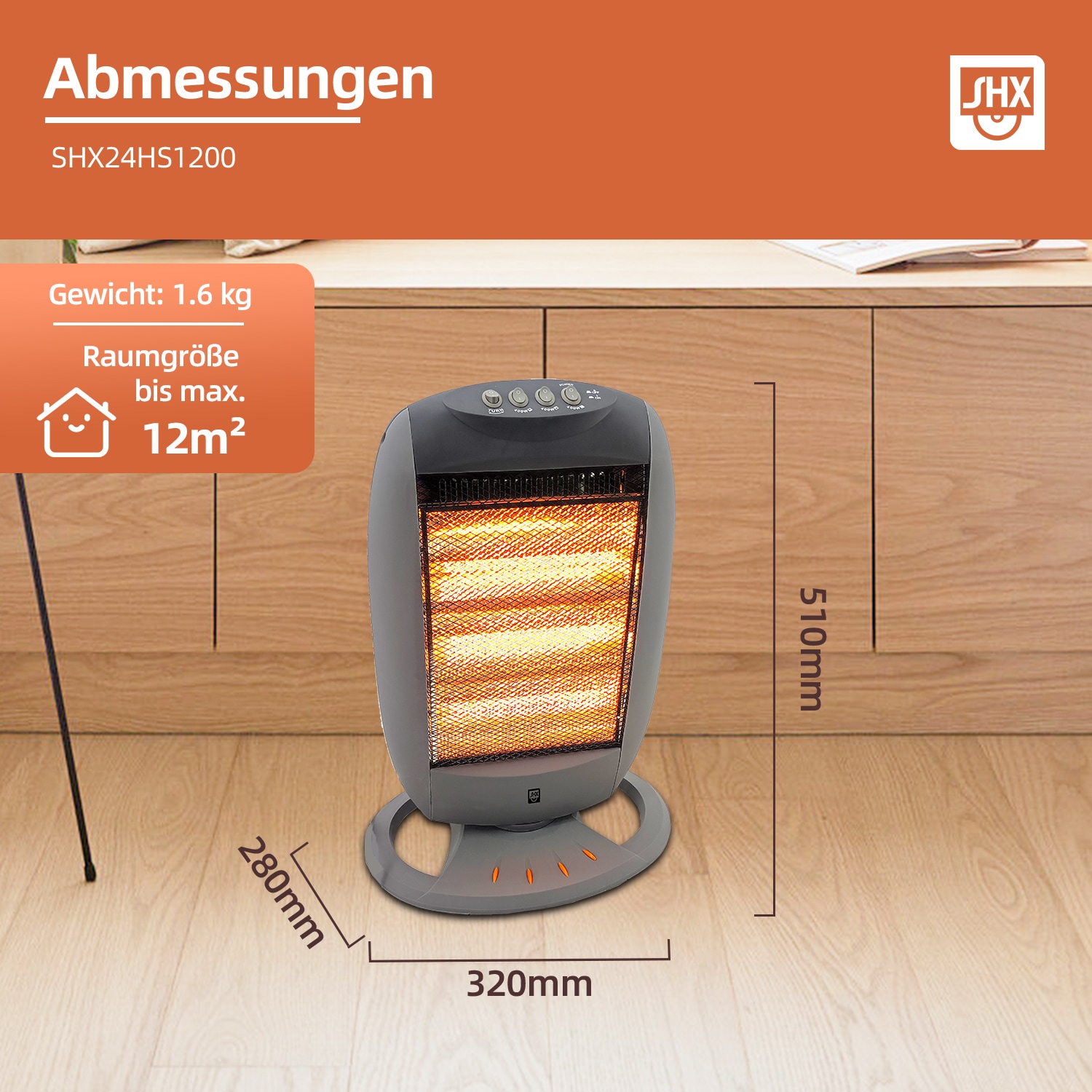 SHX Heizstrahler »SHX24HS1200«, 1200 W, Halogen-Heizelement, 1200W