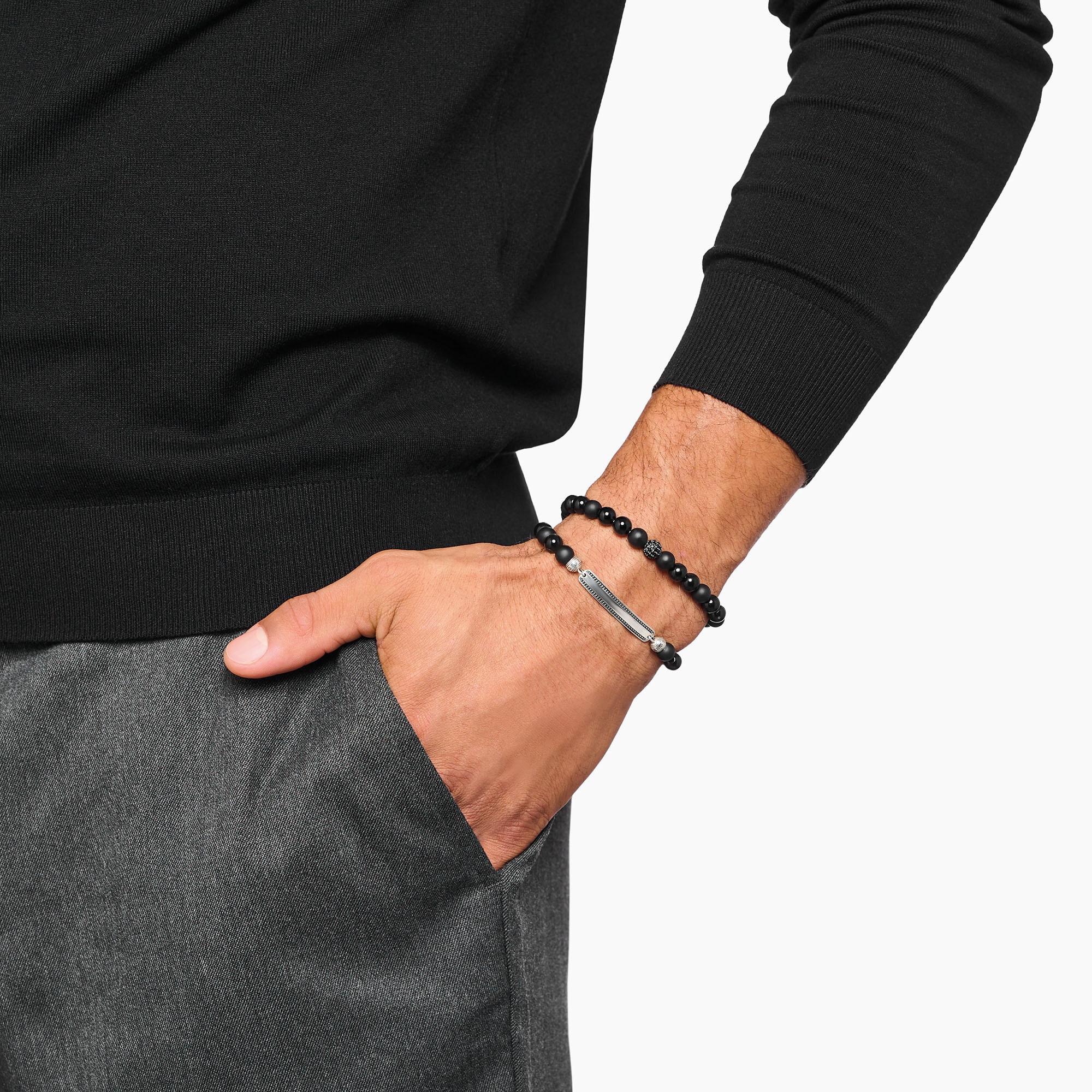 THOMAS SABO Armband »Gravierbares Bead Armband Obsidian und Tigerauge« mit Obsidian, Tigerauge
