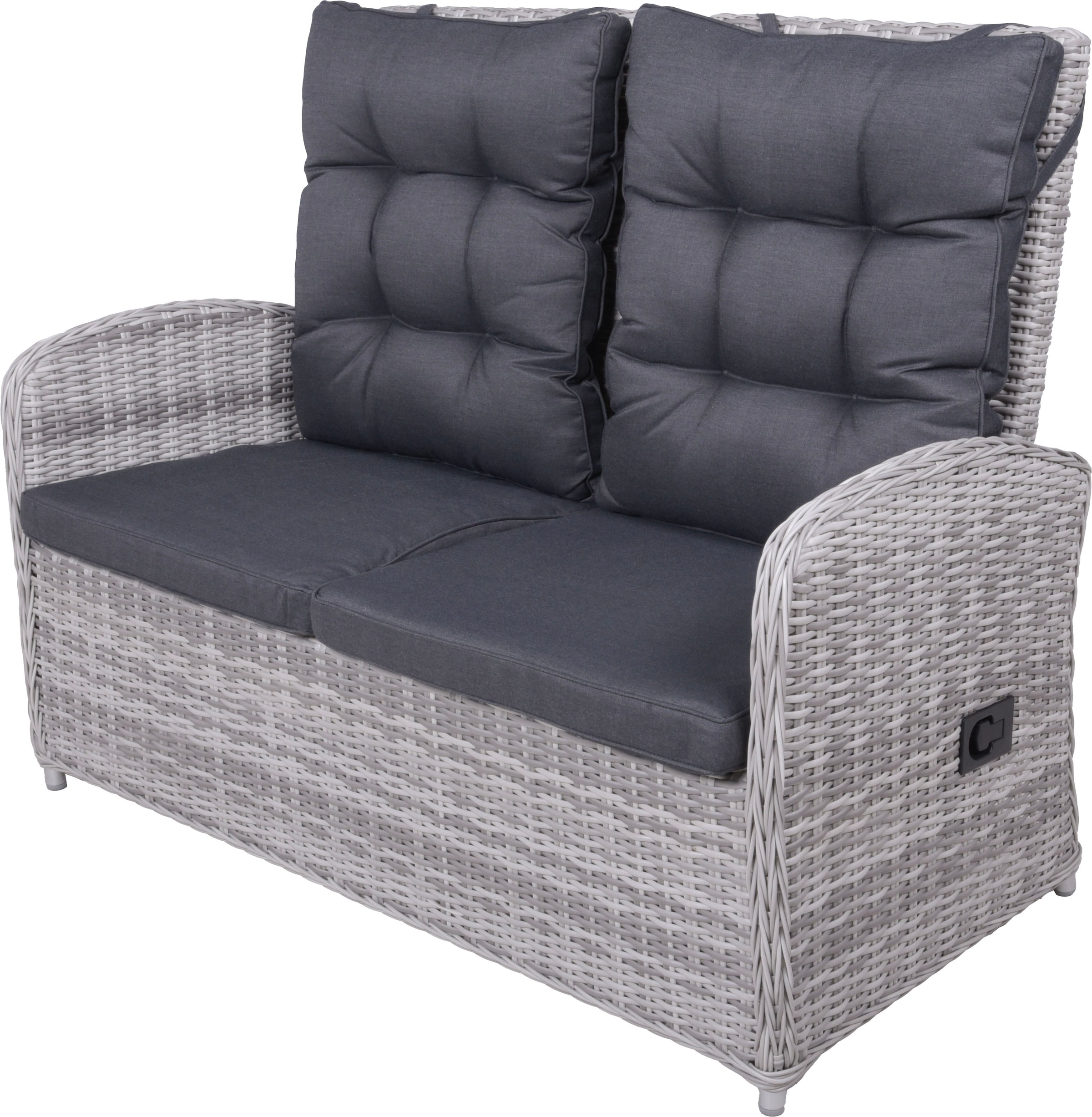 Garden Pleasure Garten-Essgruppe », Tischgruppe »LYON« grau« Set,  2 Sessel, 1 Bank, 2 Hocker, Tisch LxB: 122x72 cm, inkl Auflagen