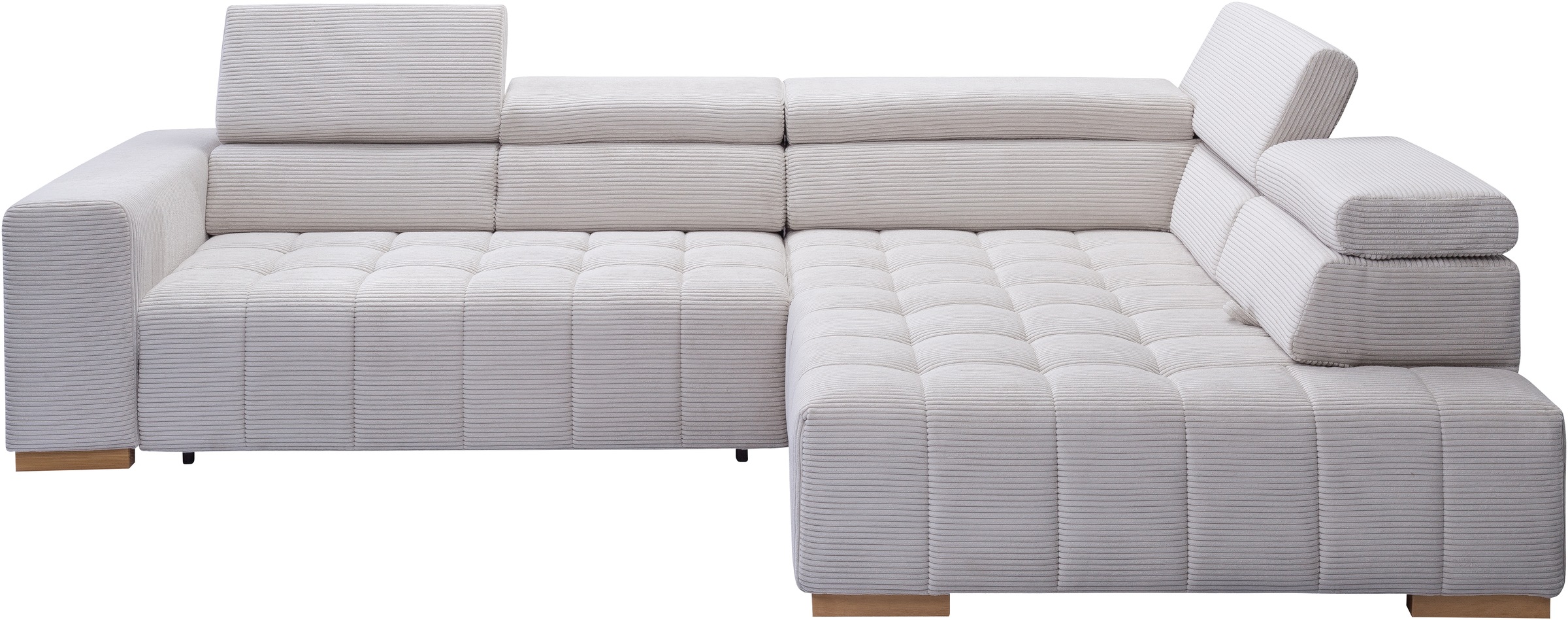 exxpo - sofa fashion Ecksofa »Elianos, hoher Sitzkomfort, aufwendige Kreuzsteppung im Sitz, L-Form«, Kopfteile & Sitztiefe verstellbar, mit Bettfunktion, Cord, beige