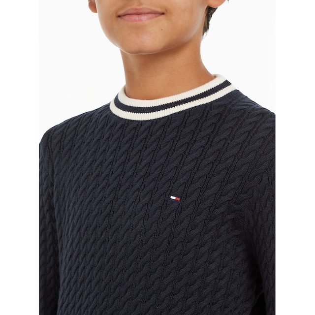 Tommy Hilfiger Rundhalspullover »RINGER CABLE SWEATER«, Kinder bis 16  Jahre, allvover mit Zopfmuster online bei OTTO