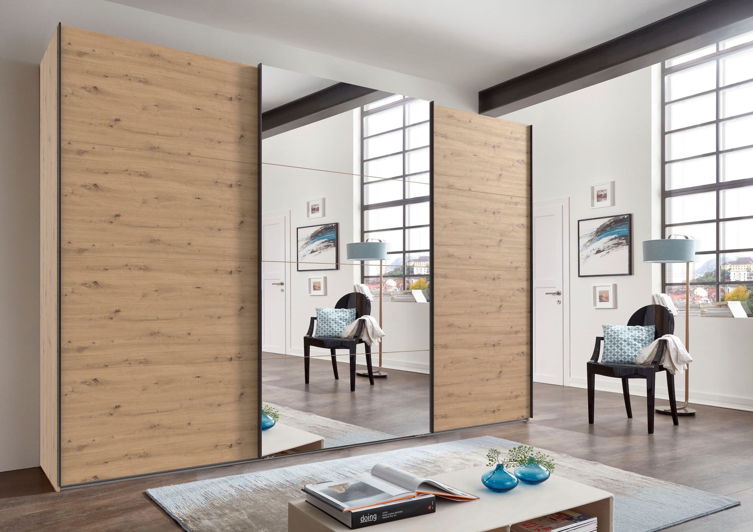 Wimex Kleiderschrank »Mugano, Made in Germany, Lieferung bis in Deine Etage und Stellort«, (wähle Deine Ausstattung: Basic oder Premium!), 3 Schwebetüren, große Größen, mit oder ohne Spiegel, Metallgriffe