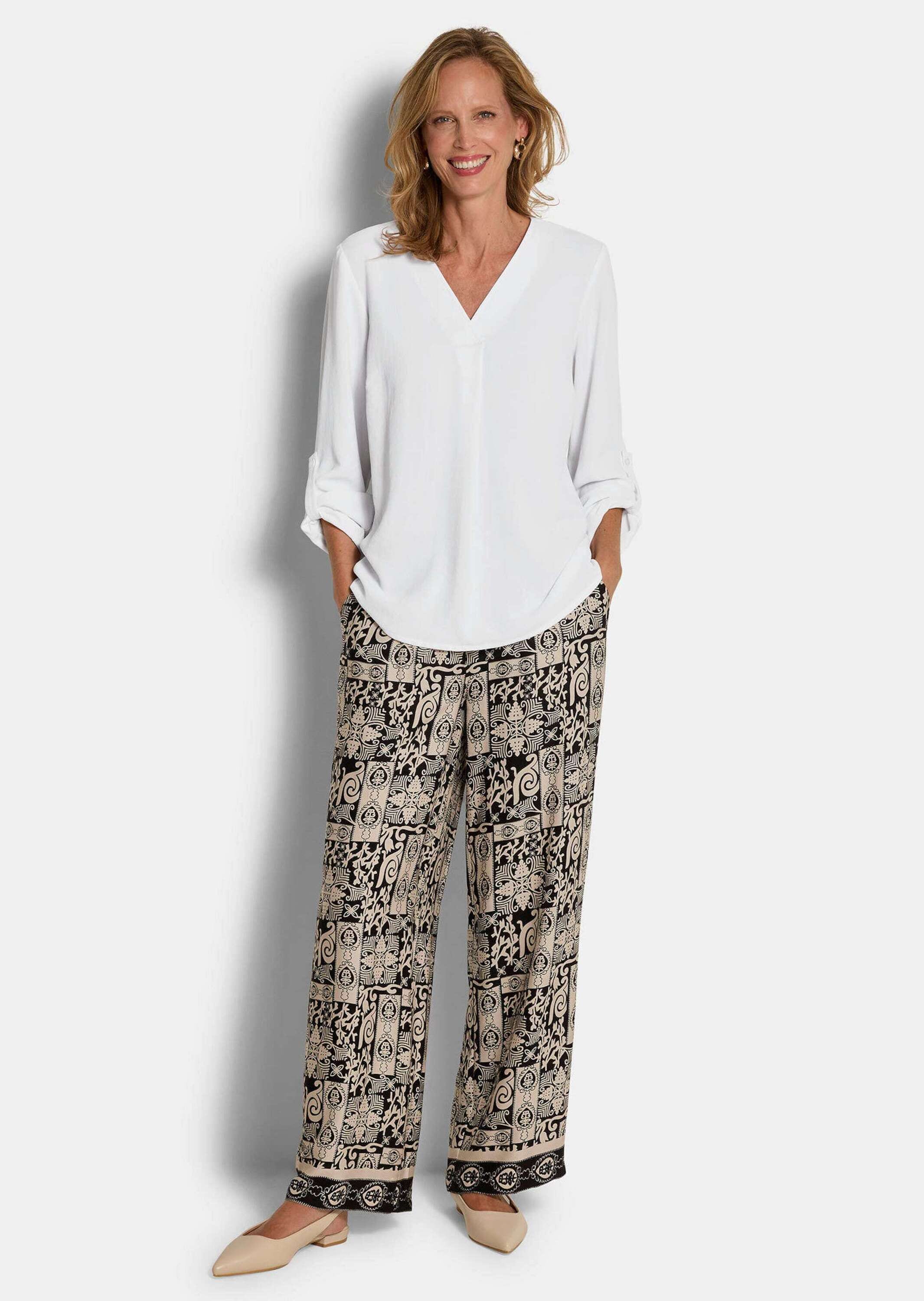 GOLDNER Schlupfbluse »Kurzgröße Elegante Basicbluse mit V-Ausschnitt« Krempelarm