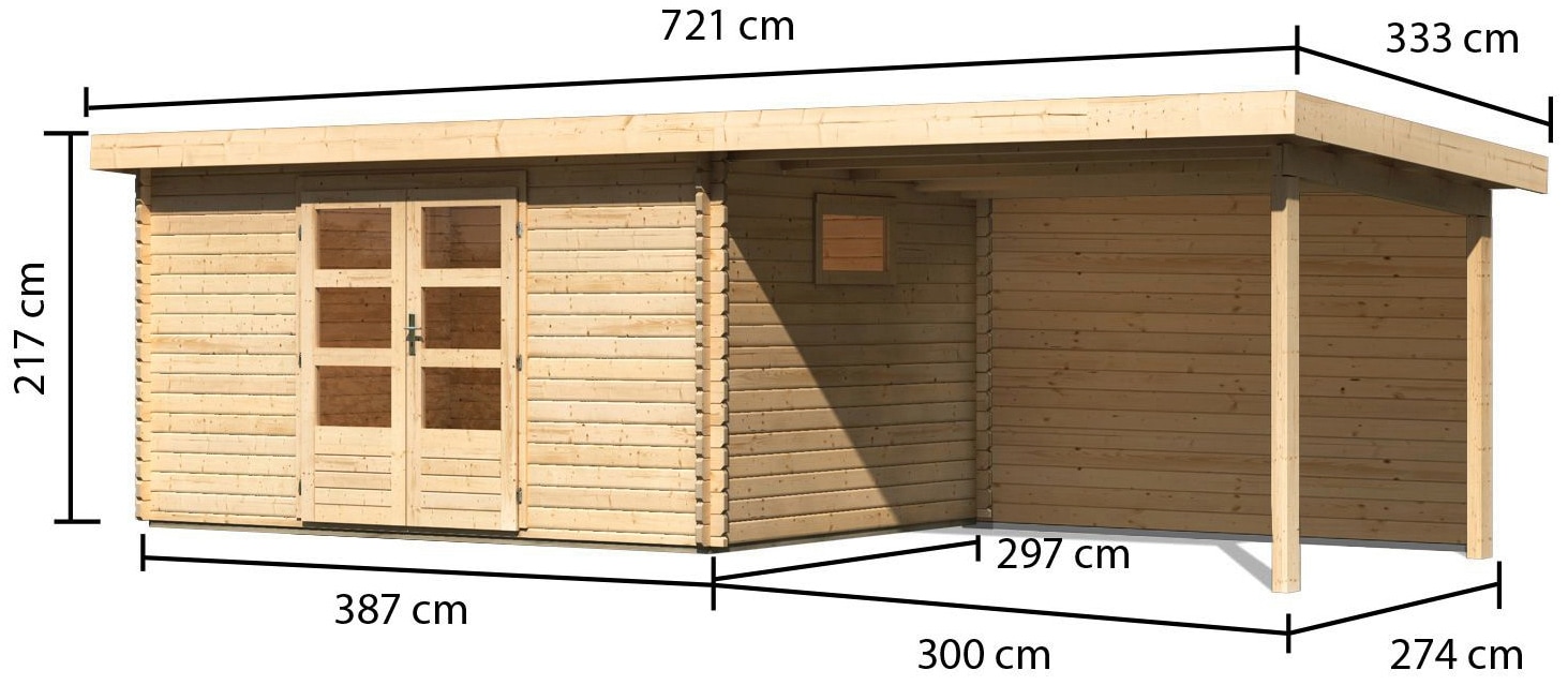 Karibu Gartenhaus »Trittau 5« mit Anbaudach und Rückwand