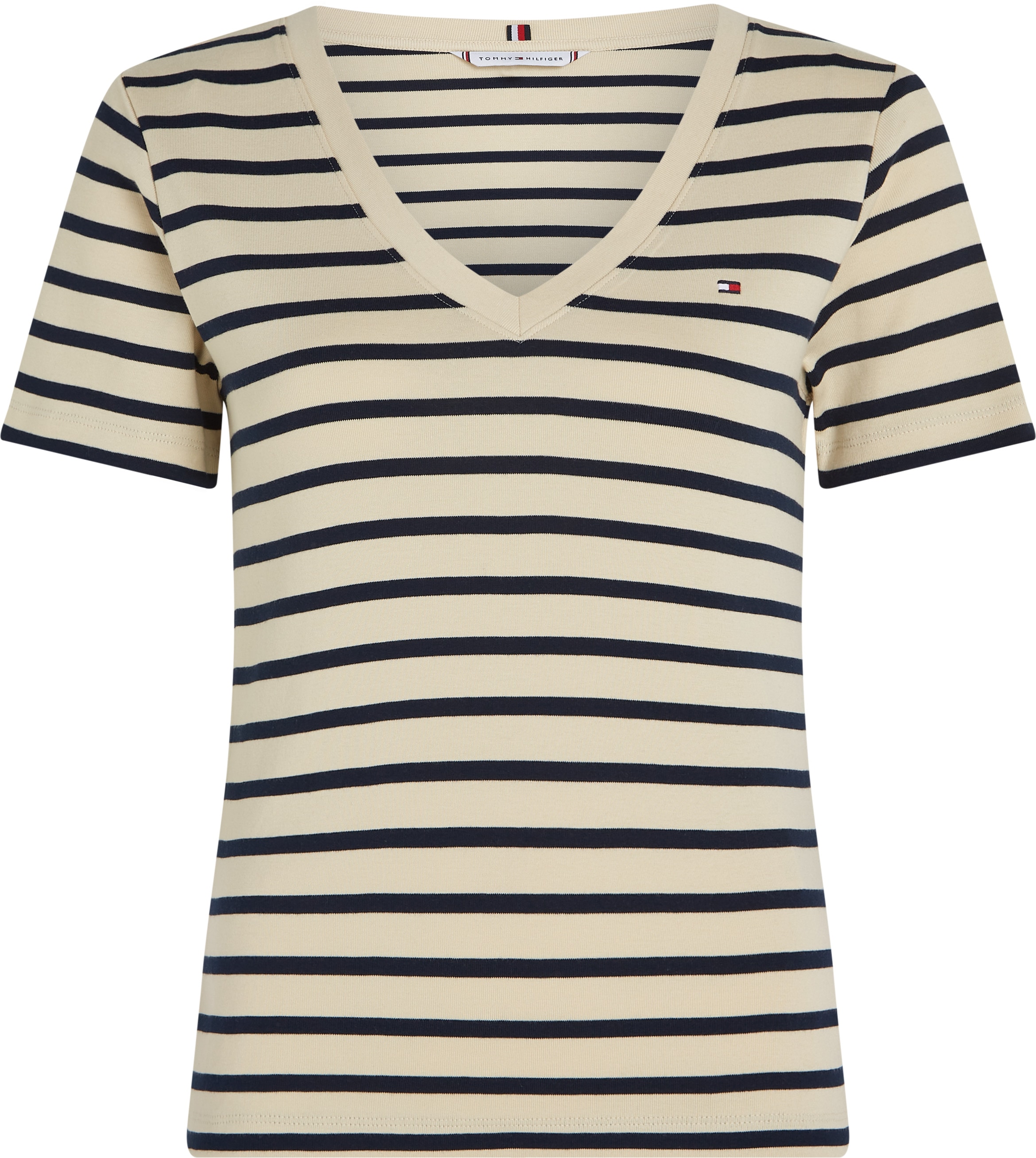 Tommy Hilfiger T-Shirt »SLIM CODY V-NK SS mit V-Ausschnitt und Streifen«, gestreift, casual, slim fit, Baumwolle, V-Ausschnitt