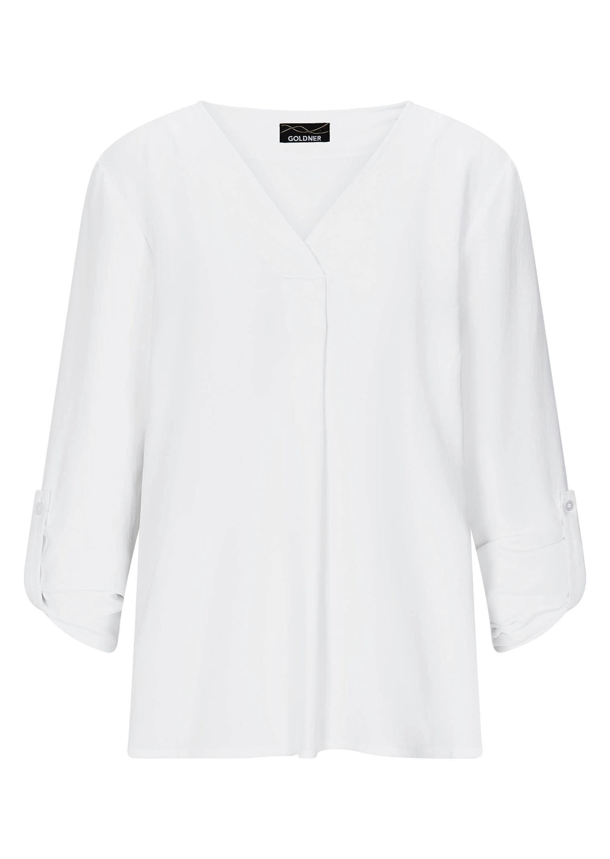 GOLDNER Schlupfbluse »Kurzgröße Elegante Basicbluse mit V-Ausschnitt« Krempelarm