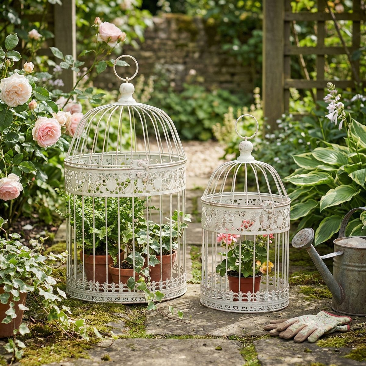 Ambiente Haus Vogelkäfig 2er Set Outdoor geeignet, aus pulverbeschichtetem Metall