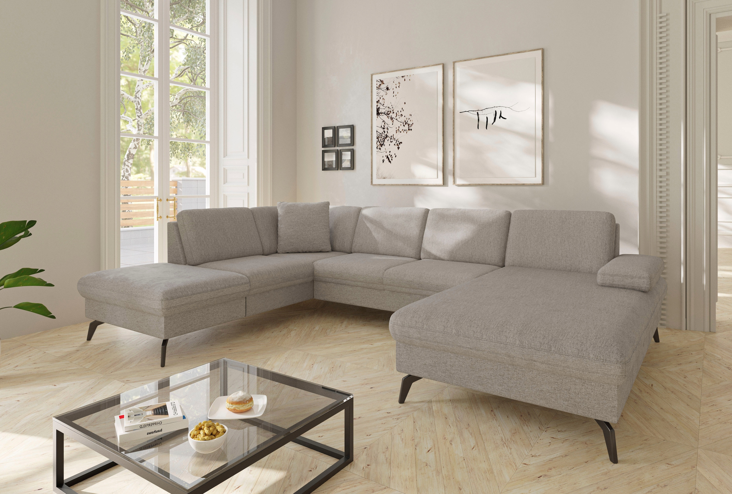 sit&more Wohnlandschaft »Morris Jubi U-Form«, inkl. Armteilfunktion und 1 Zierkissen, wahlweise mit Bettfunktion