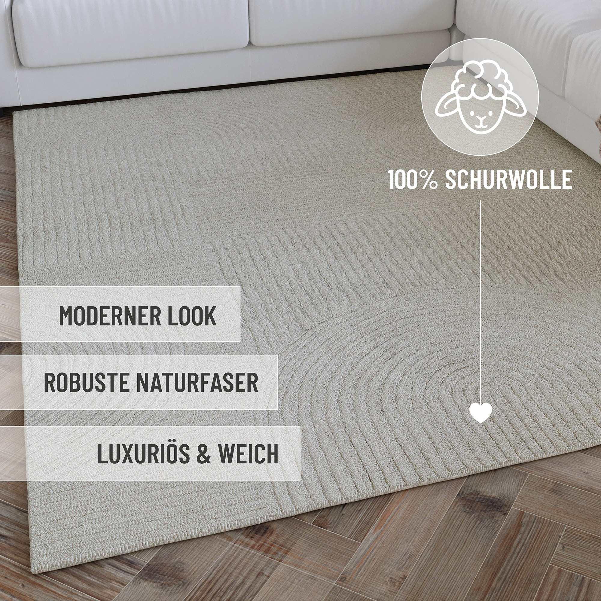Wecon home Wollteppich »Hamptons THIRTYSIX«, rechteckig, 15 mm Höhe, Läufer, Schurwolle, Kurzflor, Wohnzimmer, Schlafzimmer, elegant, Retro