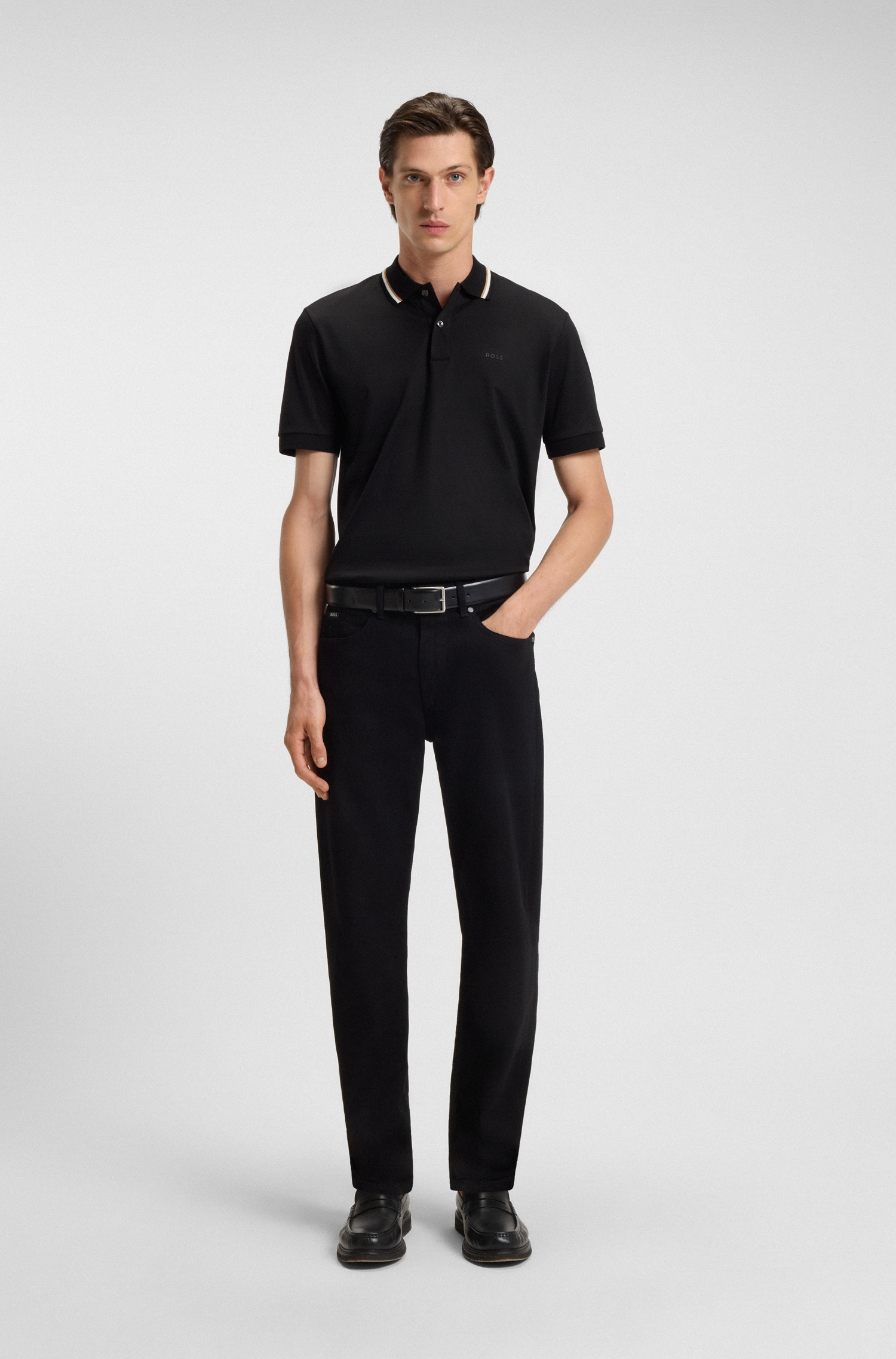 BOSS Poloshirt »Penrose 38« aus Baumwolle mit gestreiftem Kragen, slim fit