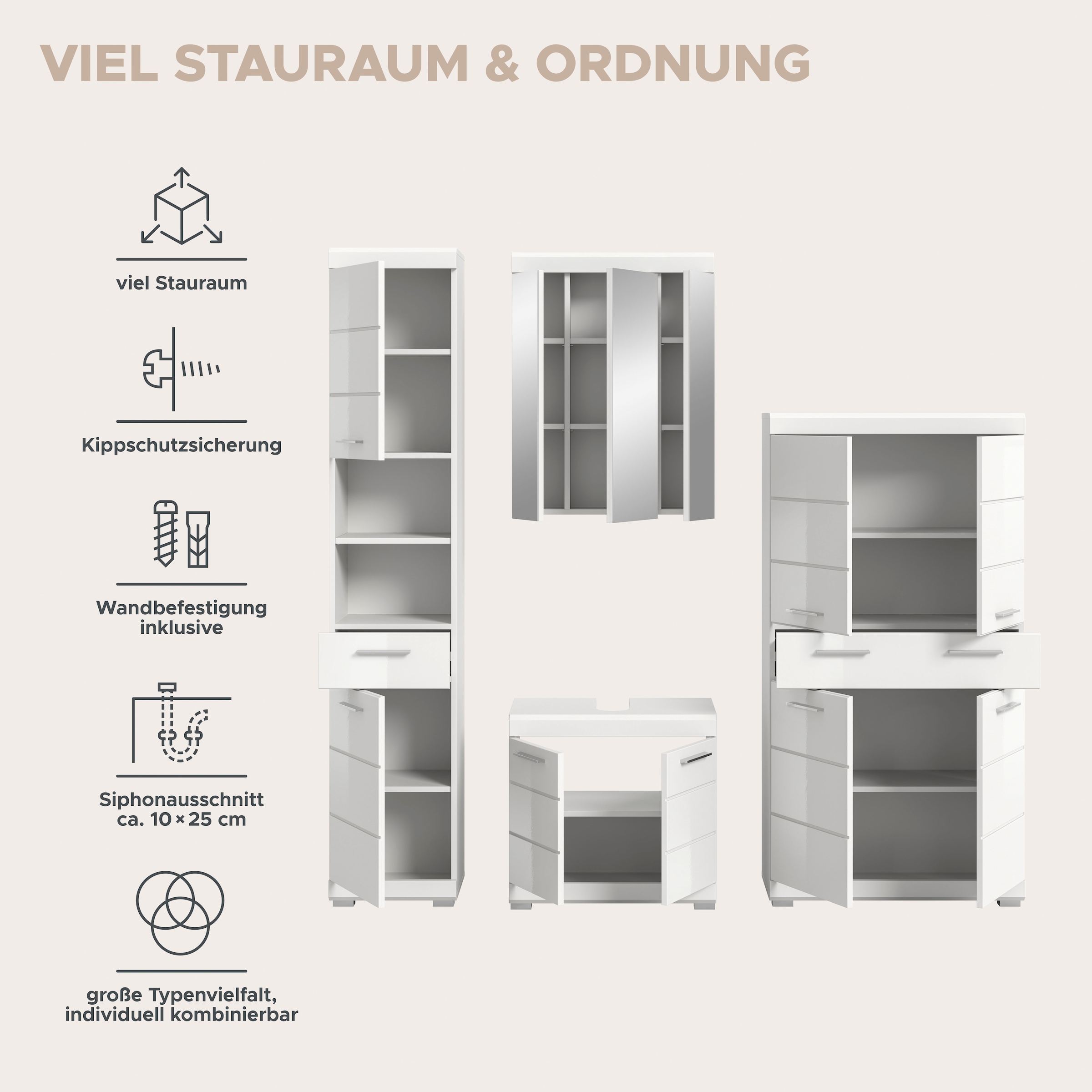 welltime Badmöbel-Set »SIENA, 4 teilig, bestehend aus:« Set, TOPSELLER!, 4 Stk. tlg.
