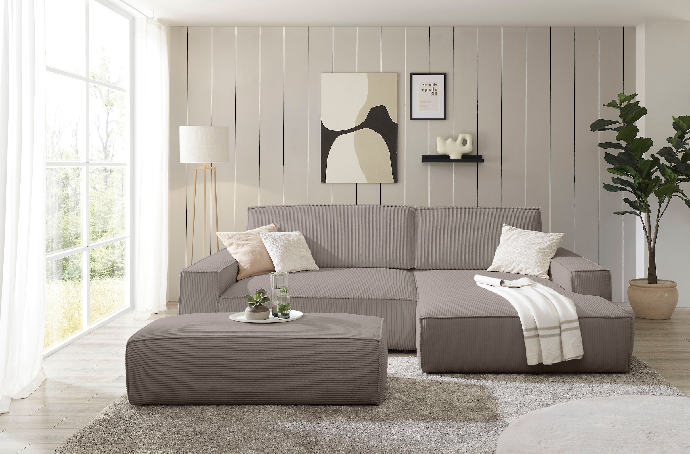 Home affaire Polsterecke »NEU: SHERWOOD XXL tief, L-Form mit Schlaffunktion, Big-Sofa mit Hocker«, (Set, 2 St.), stellbar zum Schlafsofa (Krokodilverbinder), Cord, Leinenoptik
