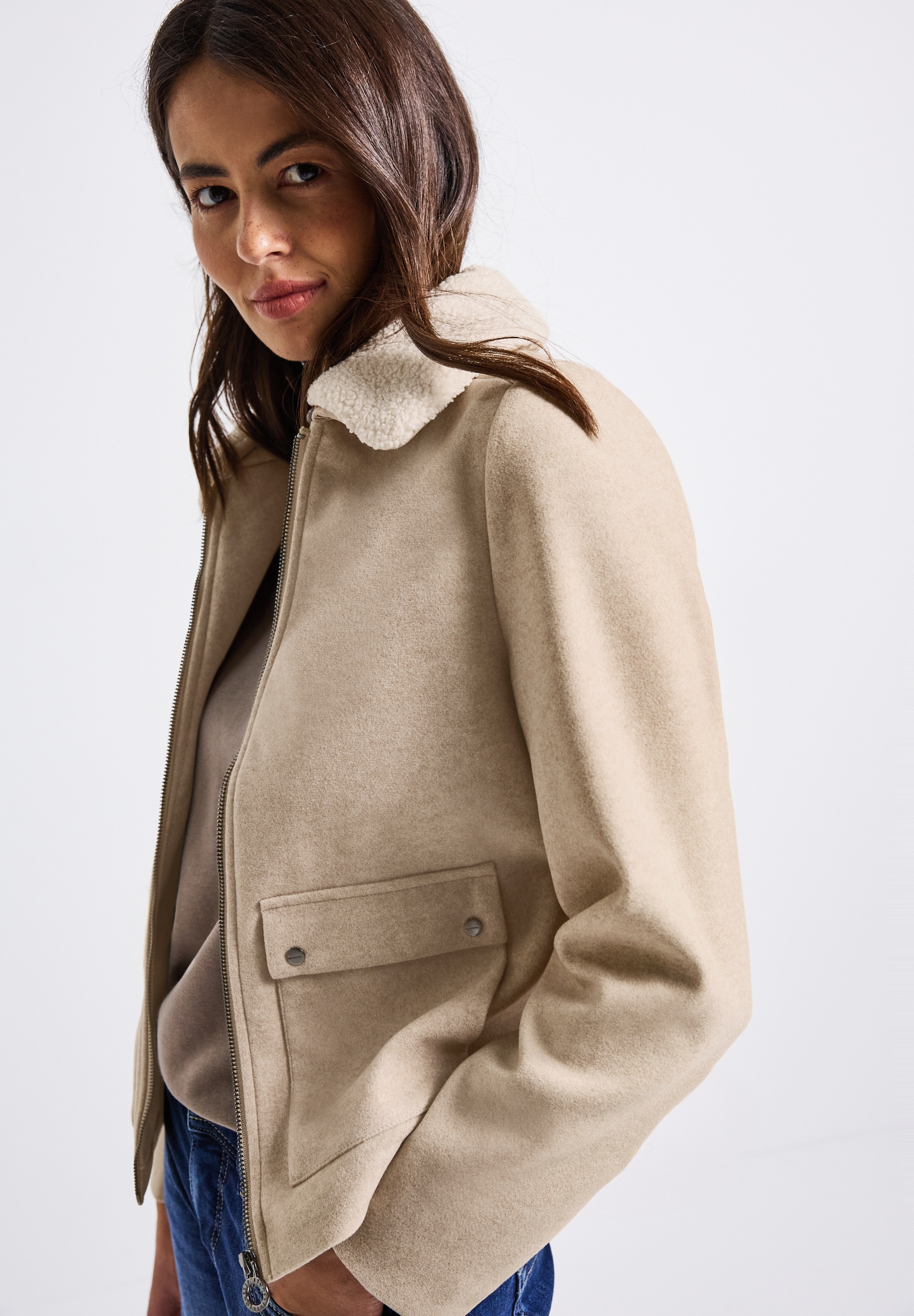 Street One Damen Kurzjacke ohne Kapuze Abnehmbarer Kragenbesatz, Größe 40