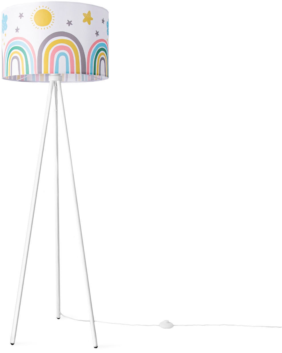 Paco Home Stehlampe »TRINA TWEET 462 RAIN« E27 Lampe Kinderzimmer Kinderlampe Babyzimmer E27 Regenbogen Sonne Wolken in weiß, Größe Höhe: 148,5 cm