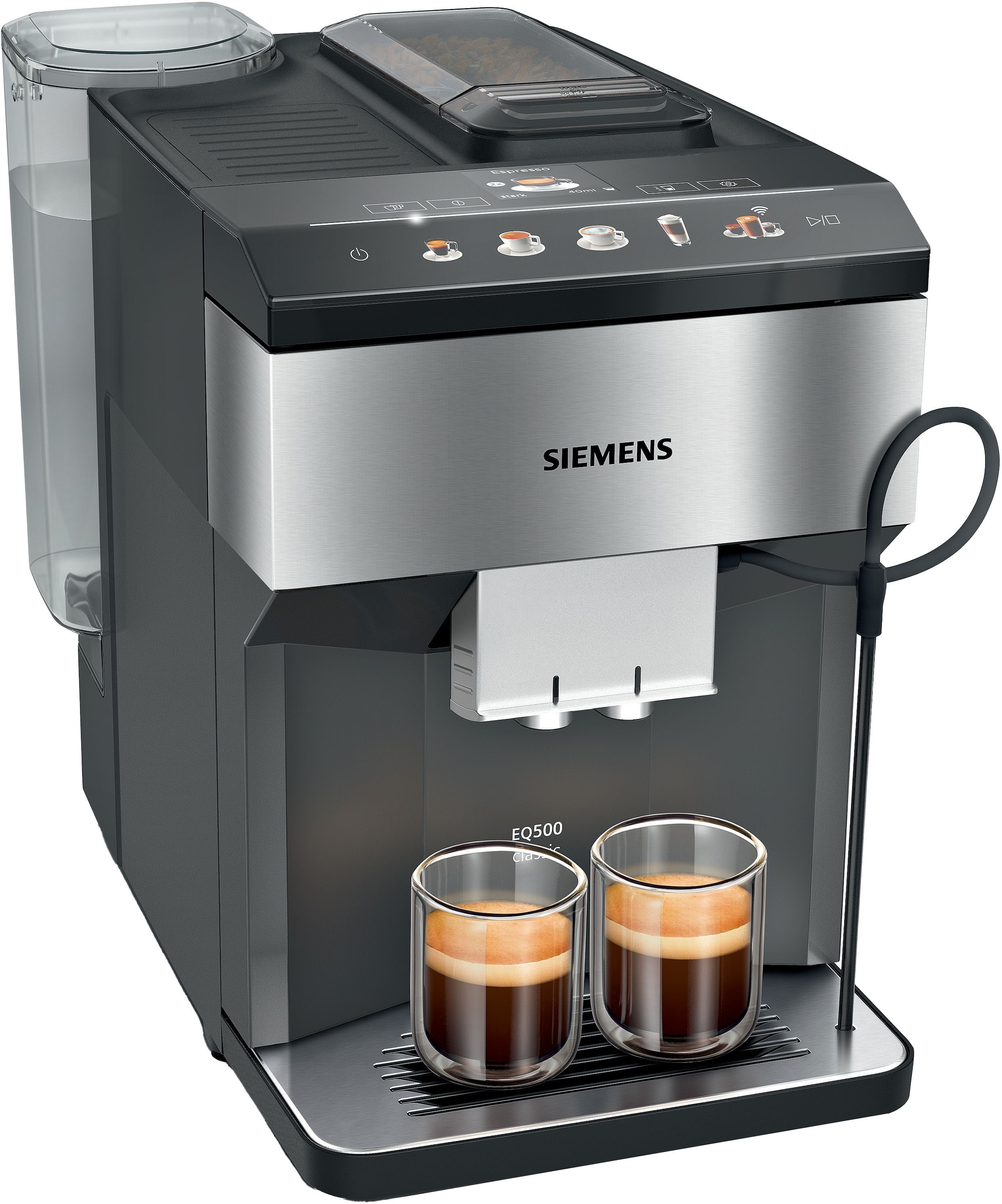 SIEMENS Kaffeevollautomat »EQ500 integral TP516DX3, App-Steuerung, Doppeltassenfunktion«, intuitives Farbdisplay, automatische Dampfreinigung, edelstahl
