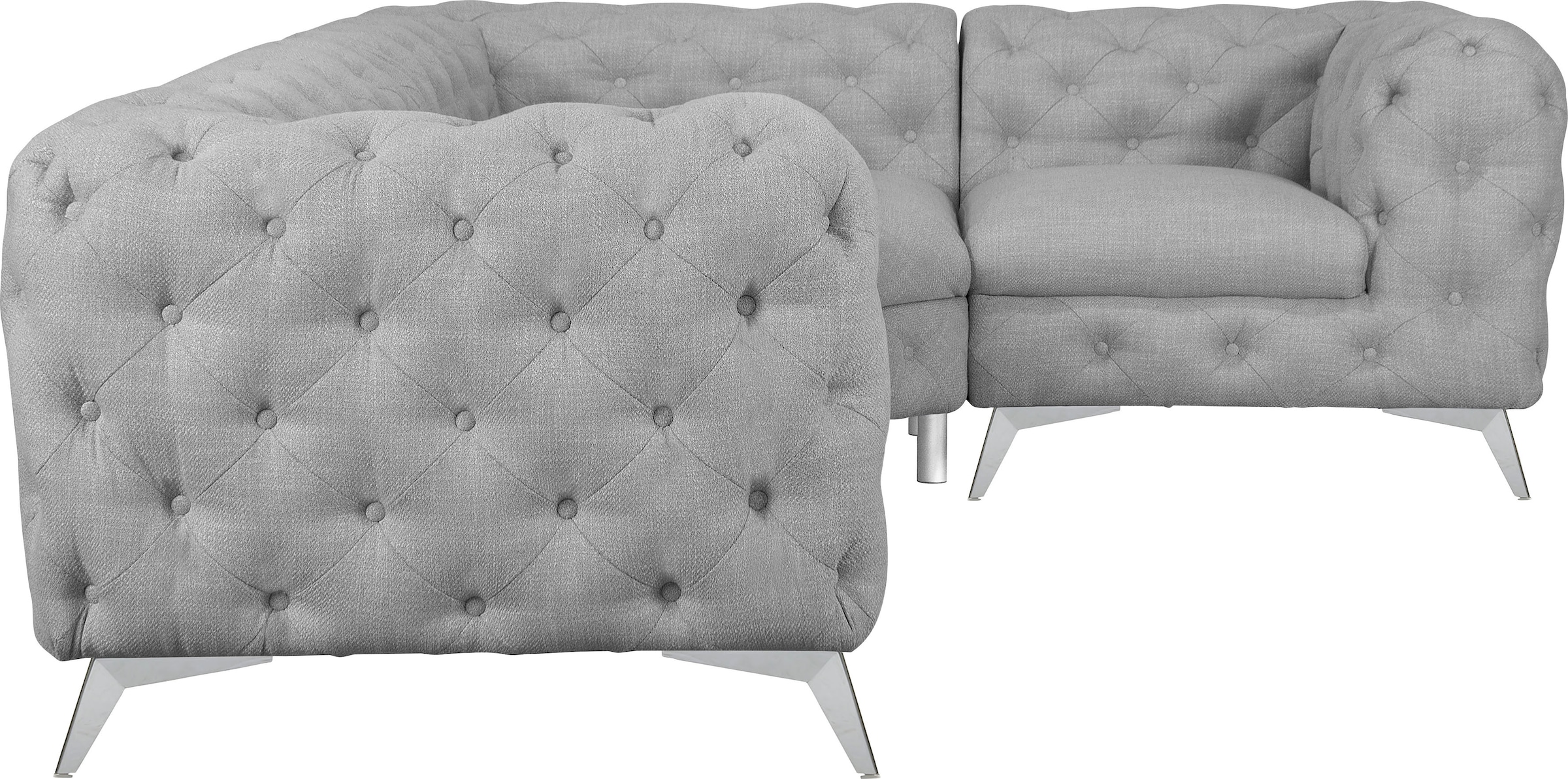 Leonique Chesterfield-Sofa »Ecksofa GLYNIS L-Form mit Wellenunterfederung, Maße B/T/H 264/204/75cm« aufwändige Knopfheftung, moderne Chesterfield Optik, Fußfarbe wählbar