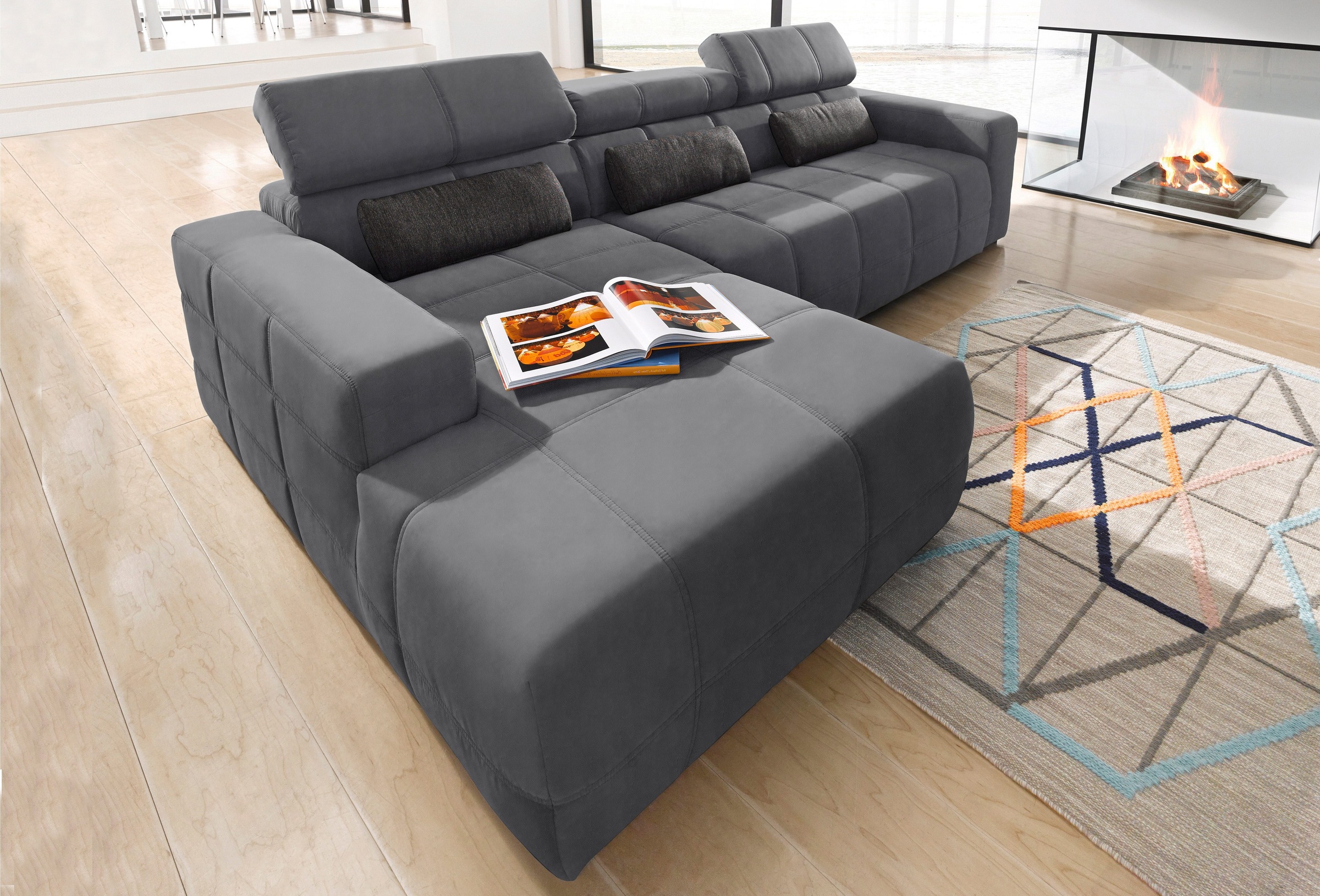 DOMO collection Ecksofa »Brandon große Ausführung B/T/H: 289/177/80 cm, auch in Leder und Cord«, mit Kopfteilverstellung, wahlweise Sitztiefenverstellung, L-Form