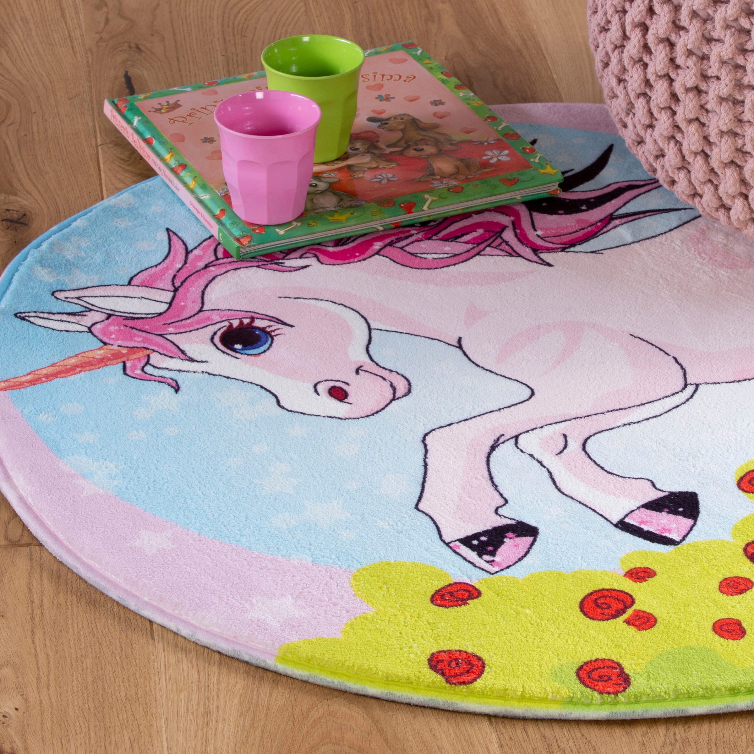 Obsession Kinderteppich »My Juno 478«, rund, 10 mm Höhe, Spielteppich, Motiv Einhorn, Kinderzimmer