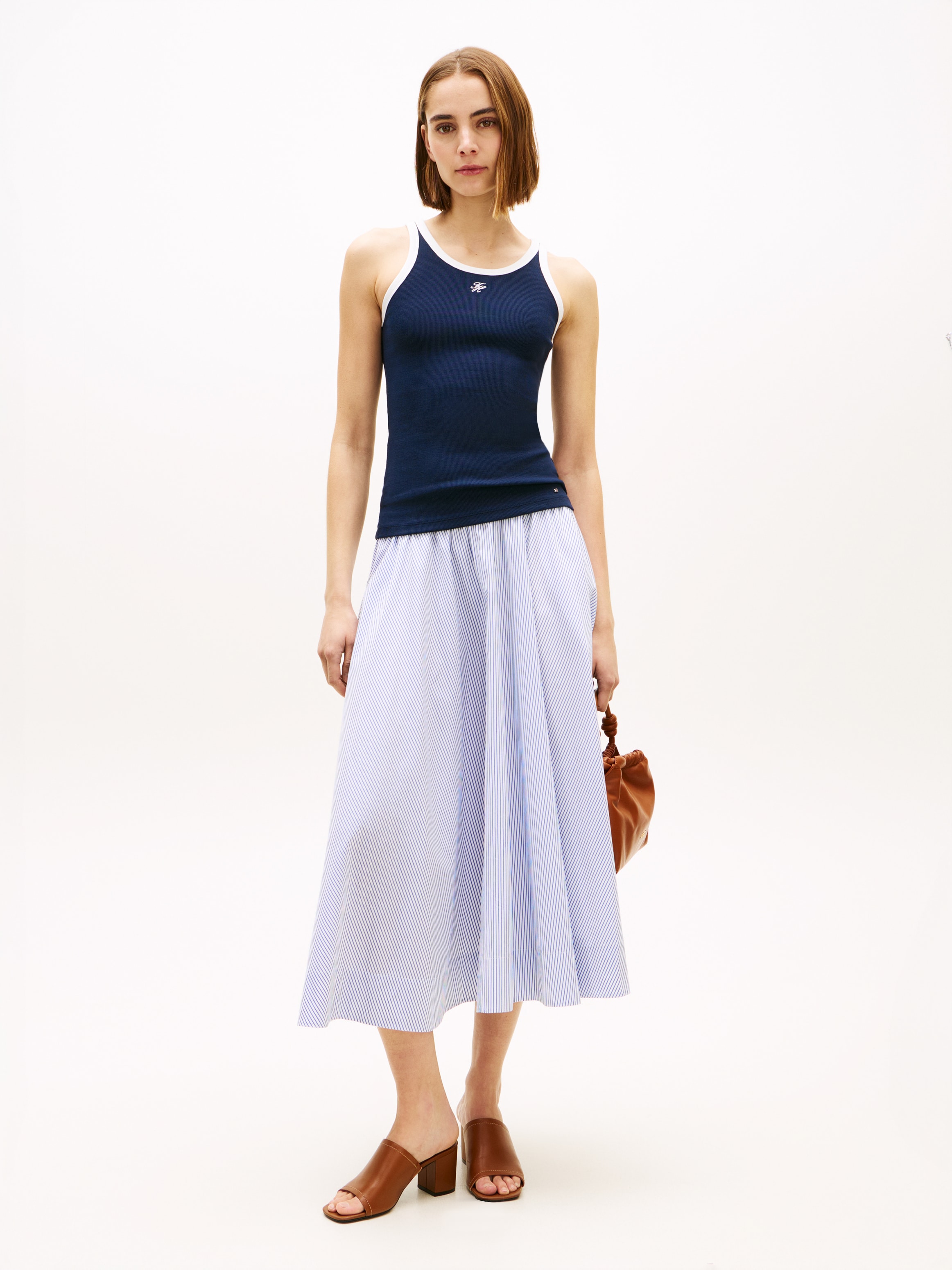 Tommy Hilfiger A-Linien-Rock »POPLIN BRANDED MIDI SKIRT« in Midi-Länge, mit Logobund