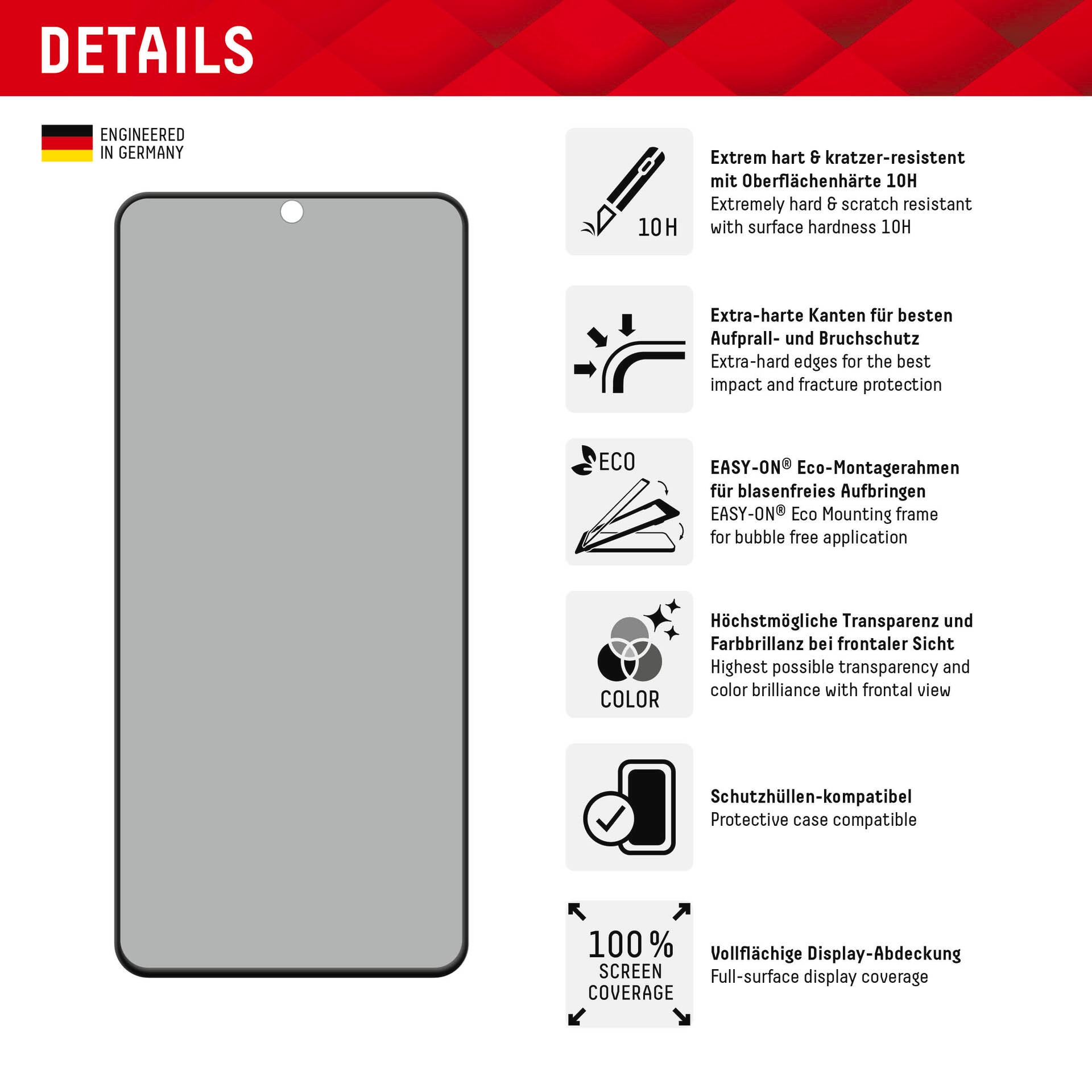 Displex Displayschutzglas »Privacy Glass FC - Samsung Galaxy S22+/S23+«, Blickschutz Displayschutzfolie Displayschutz kratzer-resistent 10H