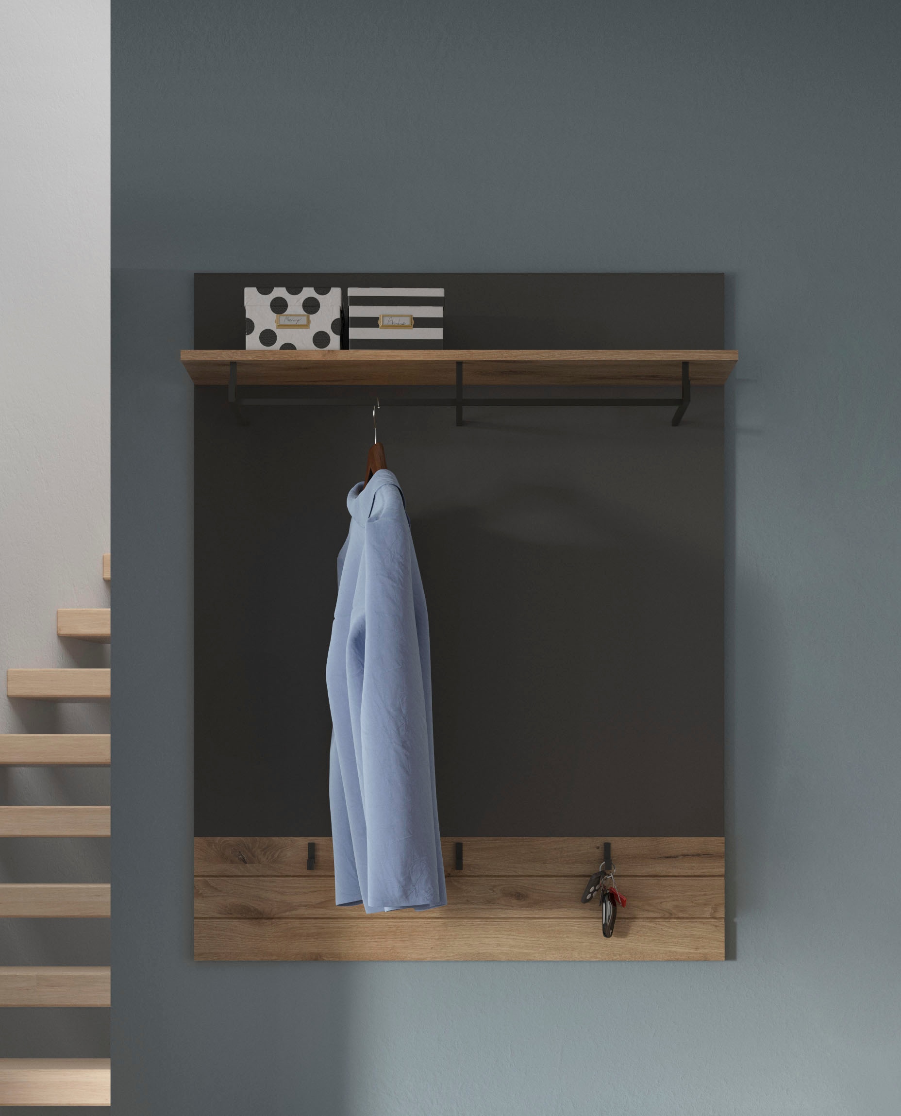 INOSIGN Garderobenpaneel »Riga, Höhe 117 cm, mit Hutablage, Kleiderstange, 3 Haken«, Wandpaneel, Paneel, Wandhaken, Wandboard
