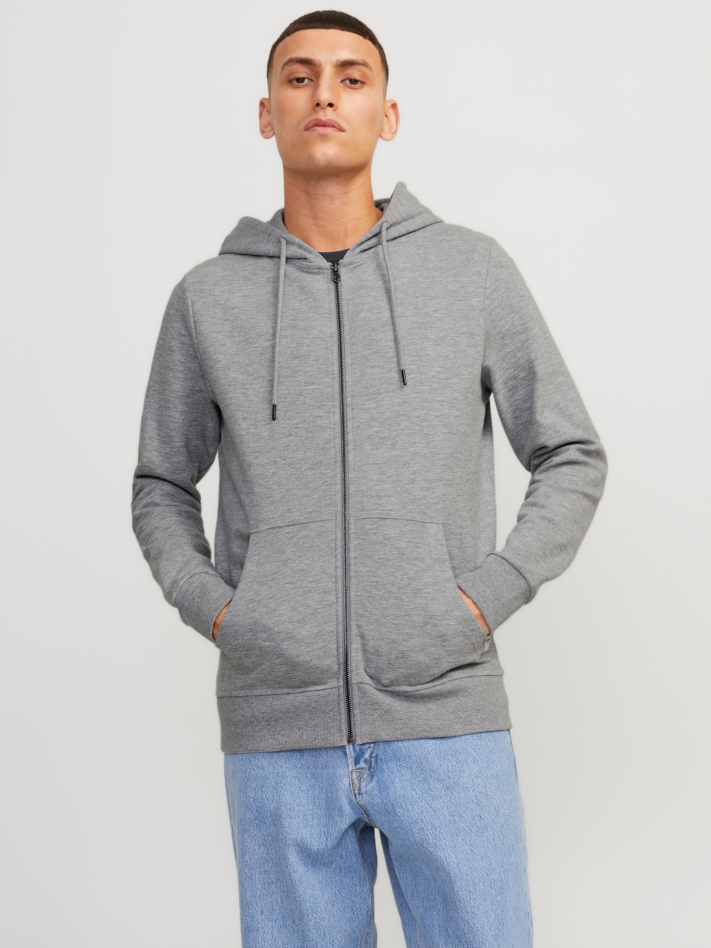 Jack & Jones Kapuzensweatjacke »JJEBASIC Hoodie mit Rippbündchen und angenehmem Tragegefühl«, unifarben, modisch, regular fit, Baumwollmischung, Rundhals
