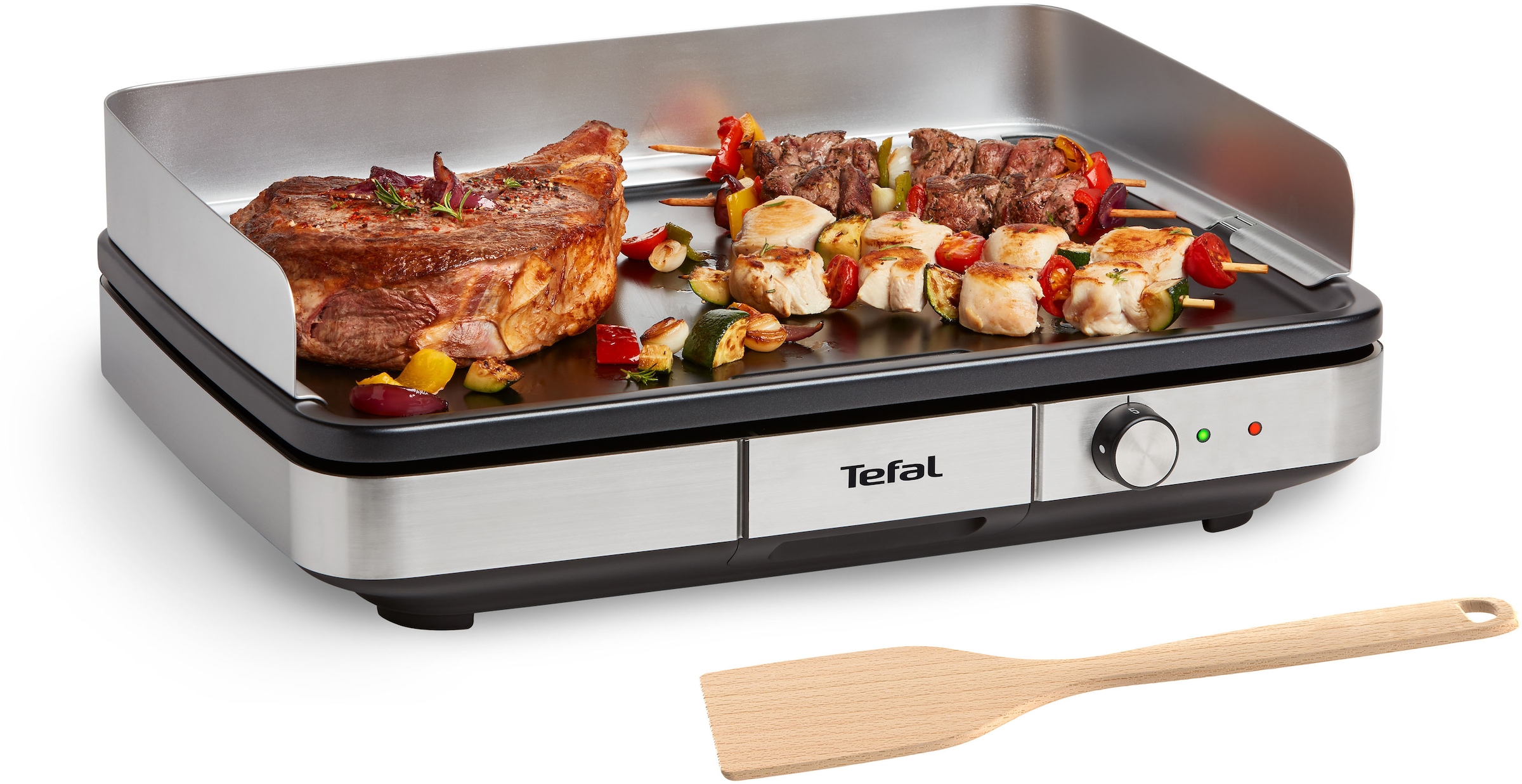 Tefal Tischgrill »CB690D Maxi Plancha XXL« 2300 W antihaftbeschichtet, inkl. abnehmbarem Windschutz + Holzspatel in silberfarben