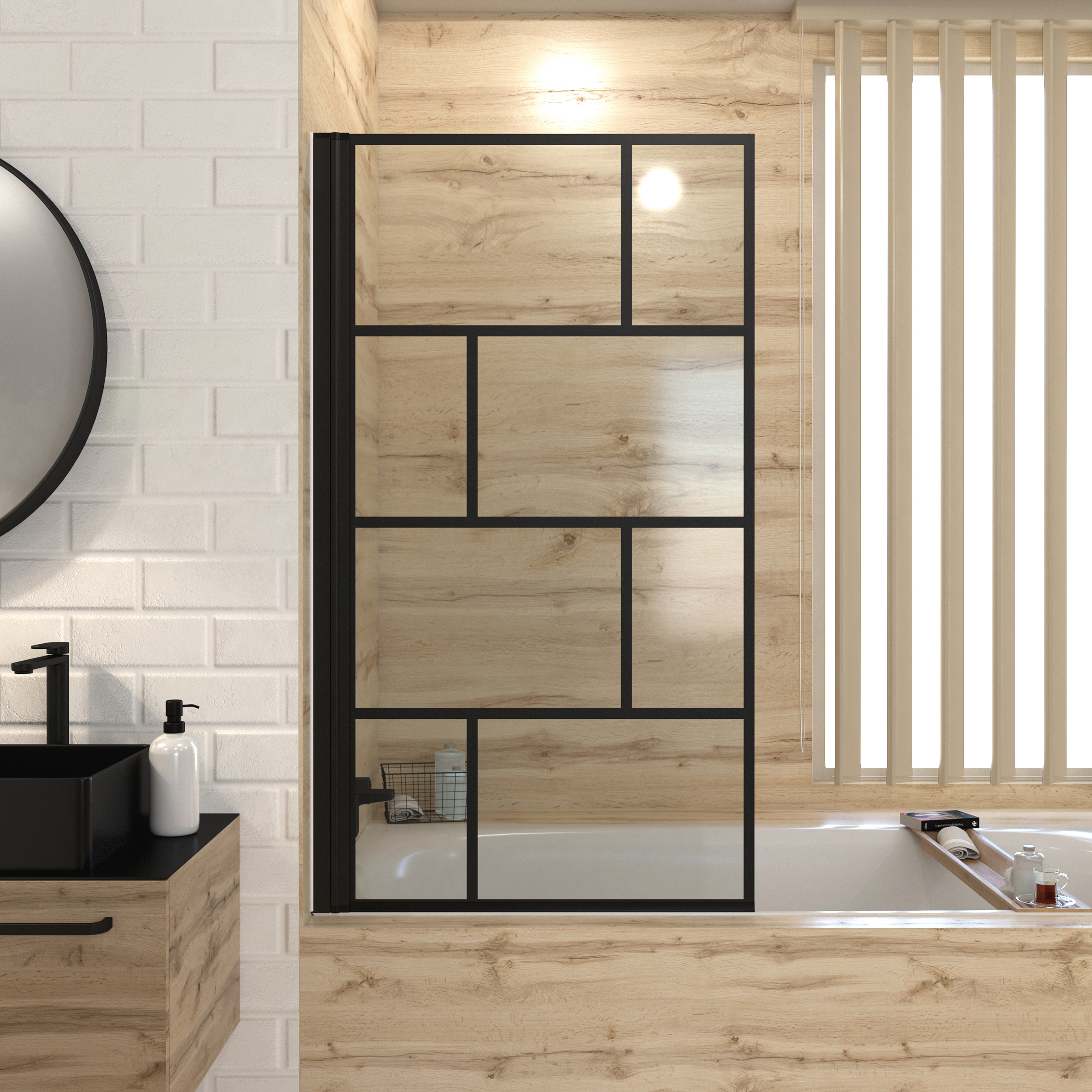 Marwell Badewannenfaltwand »Bricks« für Badewanne, mit Handtuchhalter, hochwertiger Aluminiumrahmen