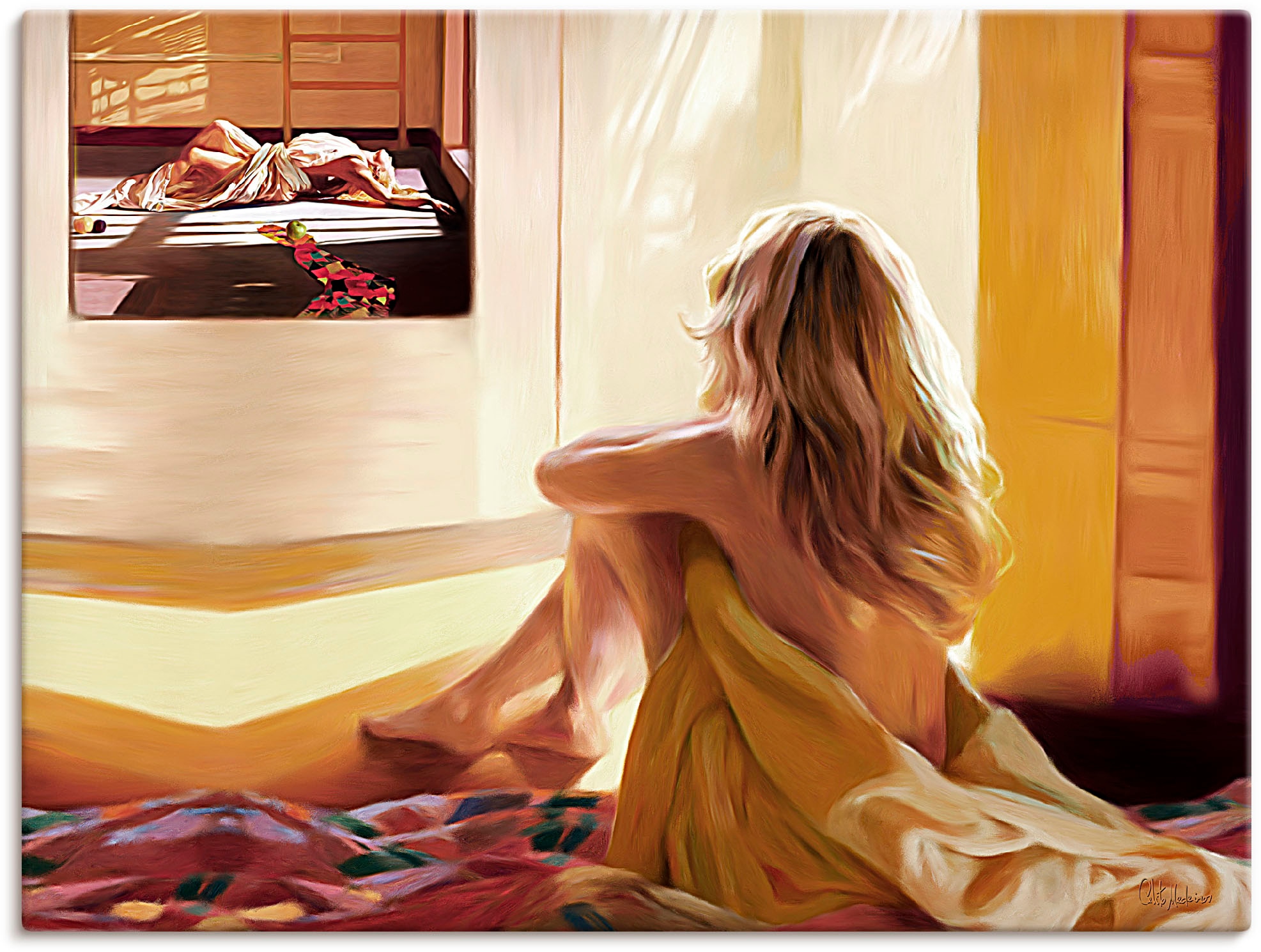 Artland Wandbild »Blondes Mädchen sitzt auf dem Bett«, Bilder von Frauen, (1 St.), als Alubild, Outdoorbild, Leinwandbild in verschied. Größen