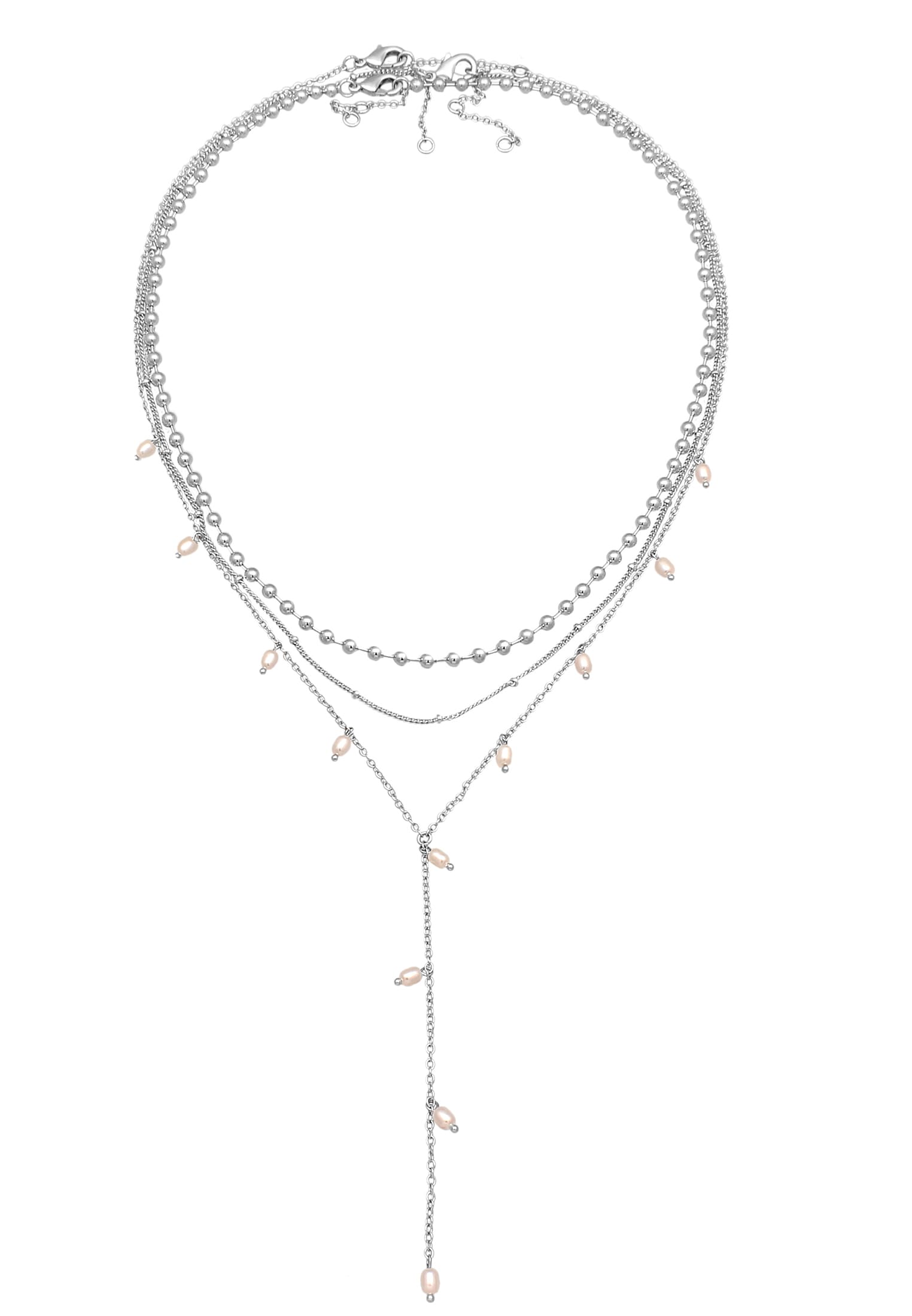 Elli Silberkette »Halskette Y-Kette Layer Kugel Perlen Design Silberfarben 3er Set«