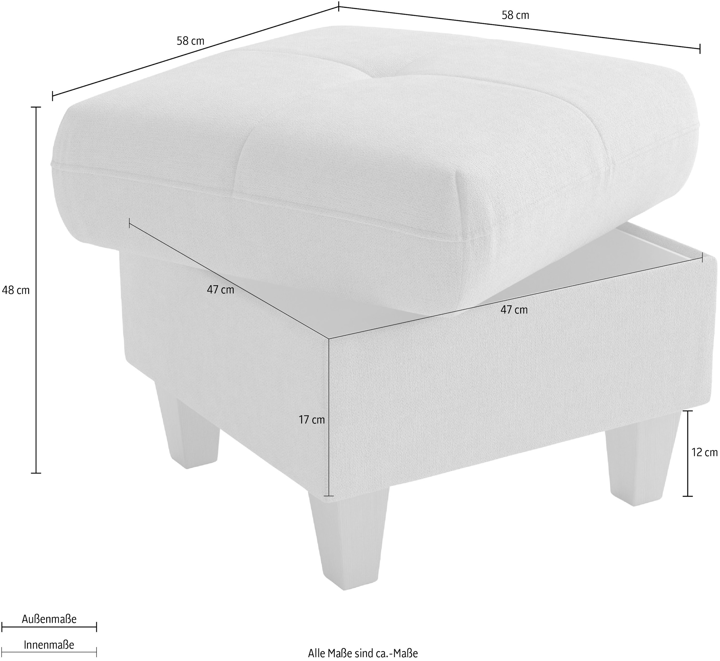 sit&more Polsterhocker »Pamela, B: 58 cm« 1 Stk. tlg. verschiedene Farben und Stoffe,  bis 120 kg belastbar