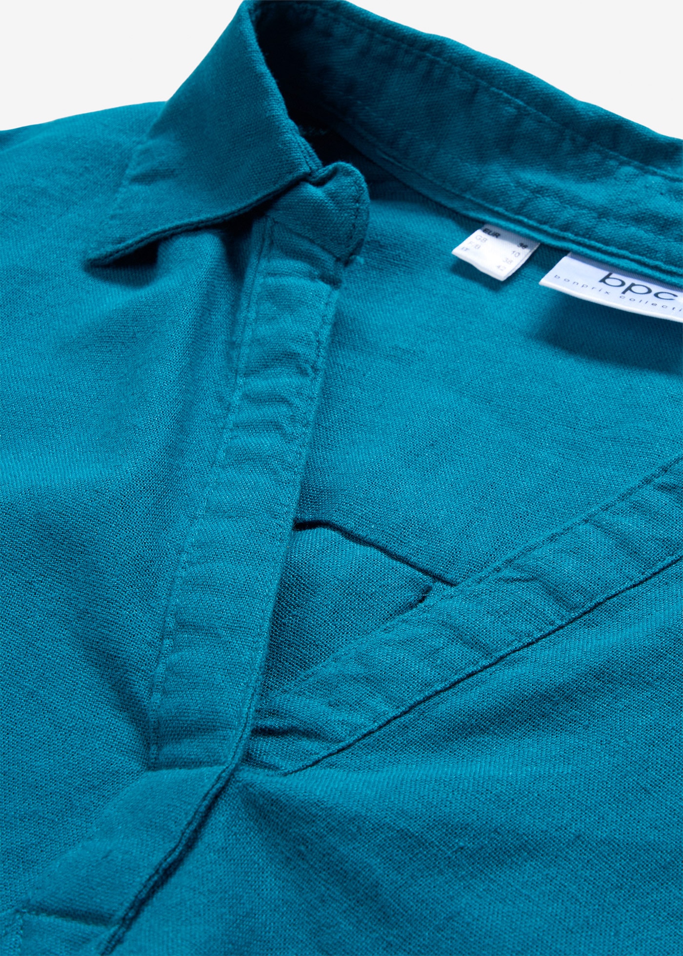 bonprix Langarmbluse »3/4-Arm Bluse mit Leinen« mit Kragen und V-Ausschnitt