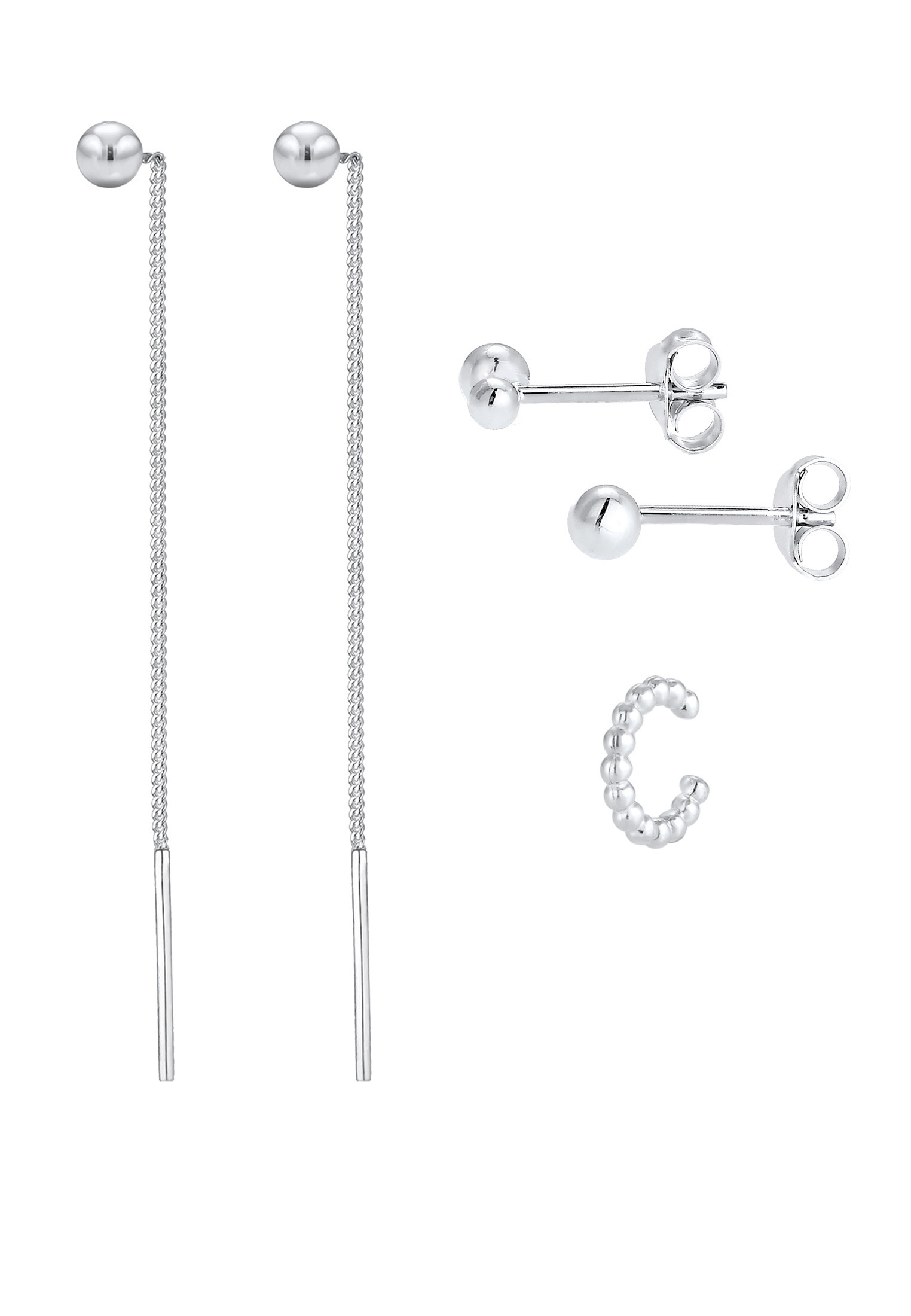 Elli Ohrstecker-Set »Ohrringe Durchzieher Earcuff Kugel (3 tlg.) Set 925 Silber«
