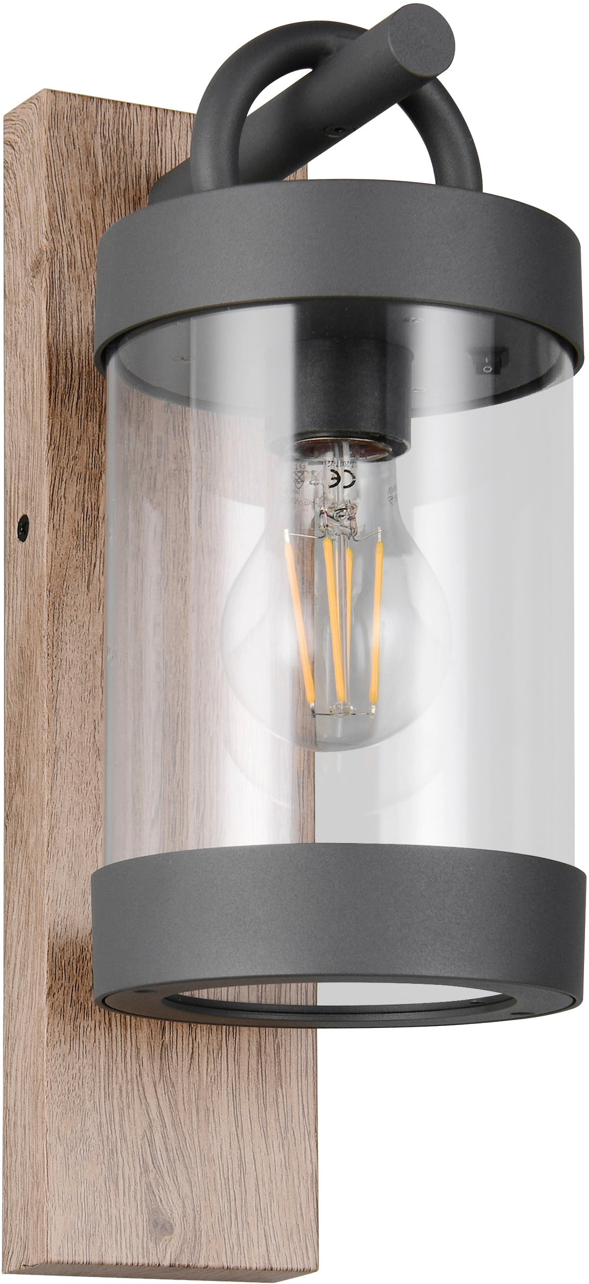 TRIO Leuchten Außen-Wandleuchte »SAMBESI, Laternen Optik Hauswand, exkl 1x E27 max 28W Dämmerungssensor« E27 1 Stk. warmweiß - kaltweiß Fassadenbeleuchtung aus Alu Druckguss, Rückenplatte Holz Nachbildung