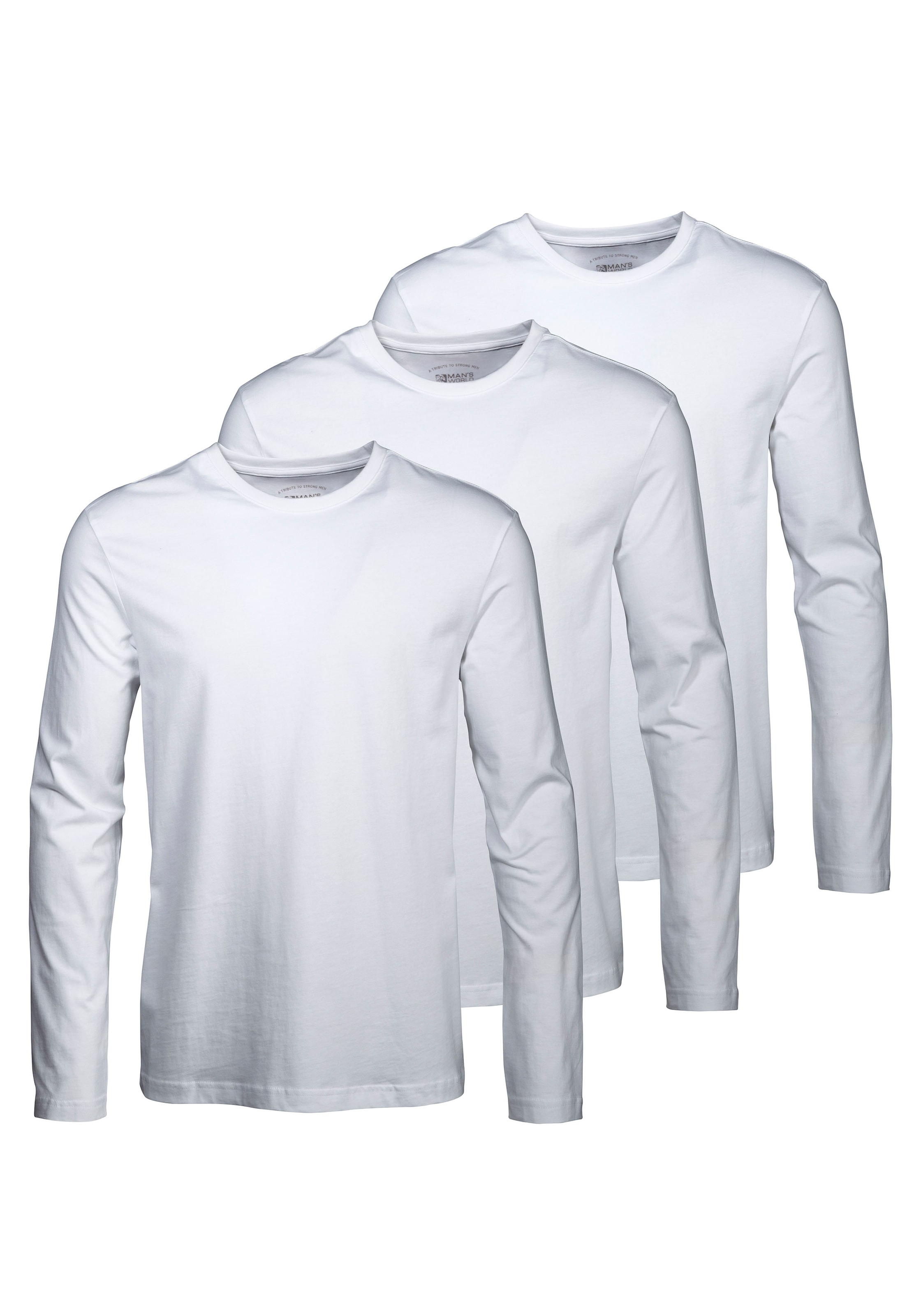 Man's World Langarmshirt, (Packung, 3 tlg., 3er-Pack), aus reiner Baumwolle