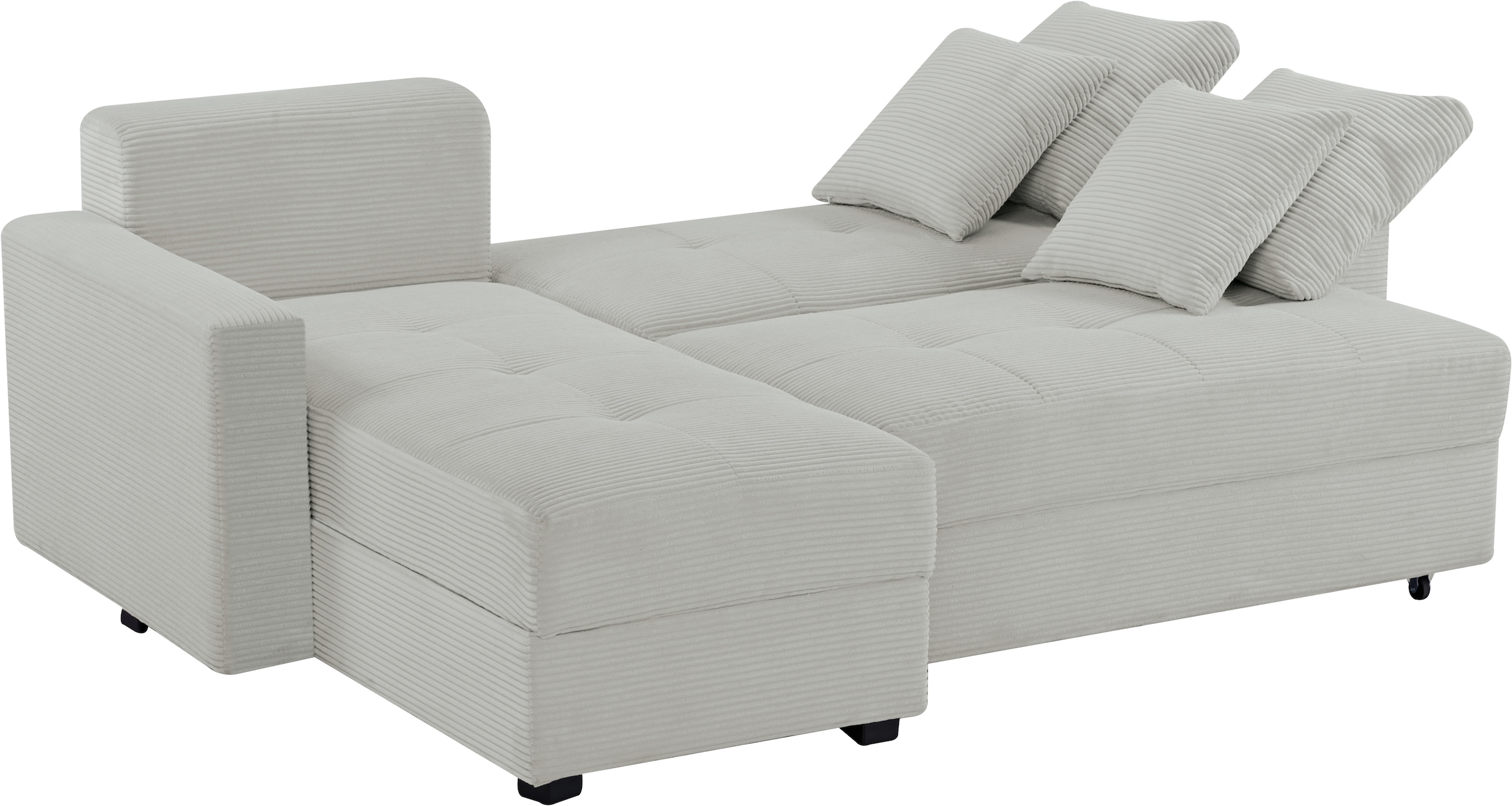 INOSIGN Ecksofa »KILLAM, 217 cm, L-Form, mit Schlaffunktion u. Bettkasten«, Recamiere rechts / links montierbar, in Cord und Webstoff