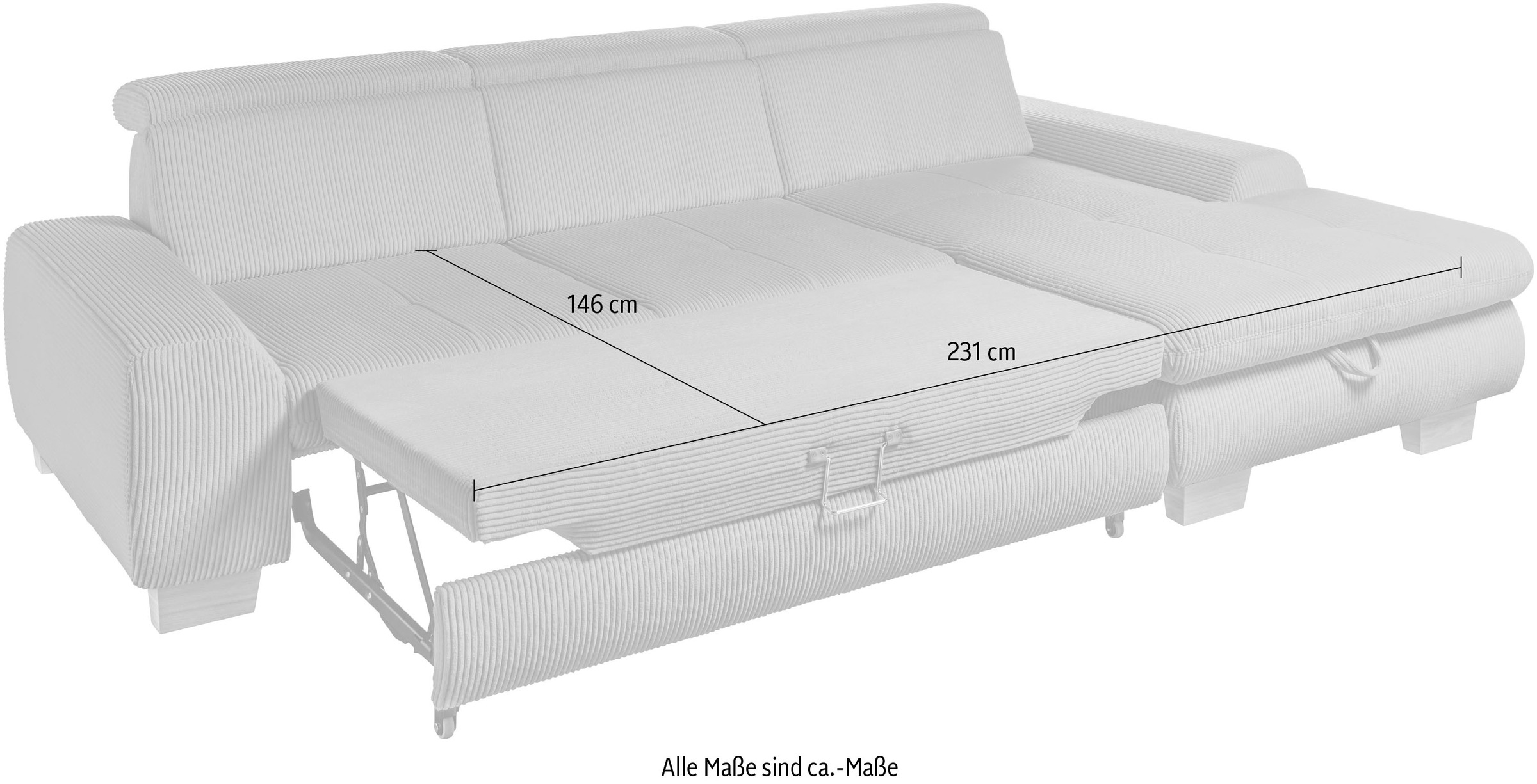 set one by Musterring Ecksofa »SO 3400, Cord, Sitzhöhe 47cm oder 49cm, inkl. Sitztiefenverstellung«, mit Canape und verschiedenen Funktionen, Kaltschaum, B307 x T195 cm
