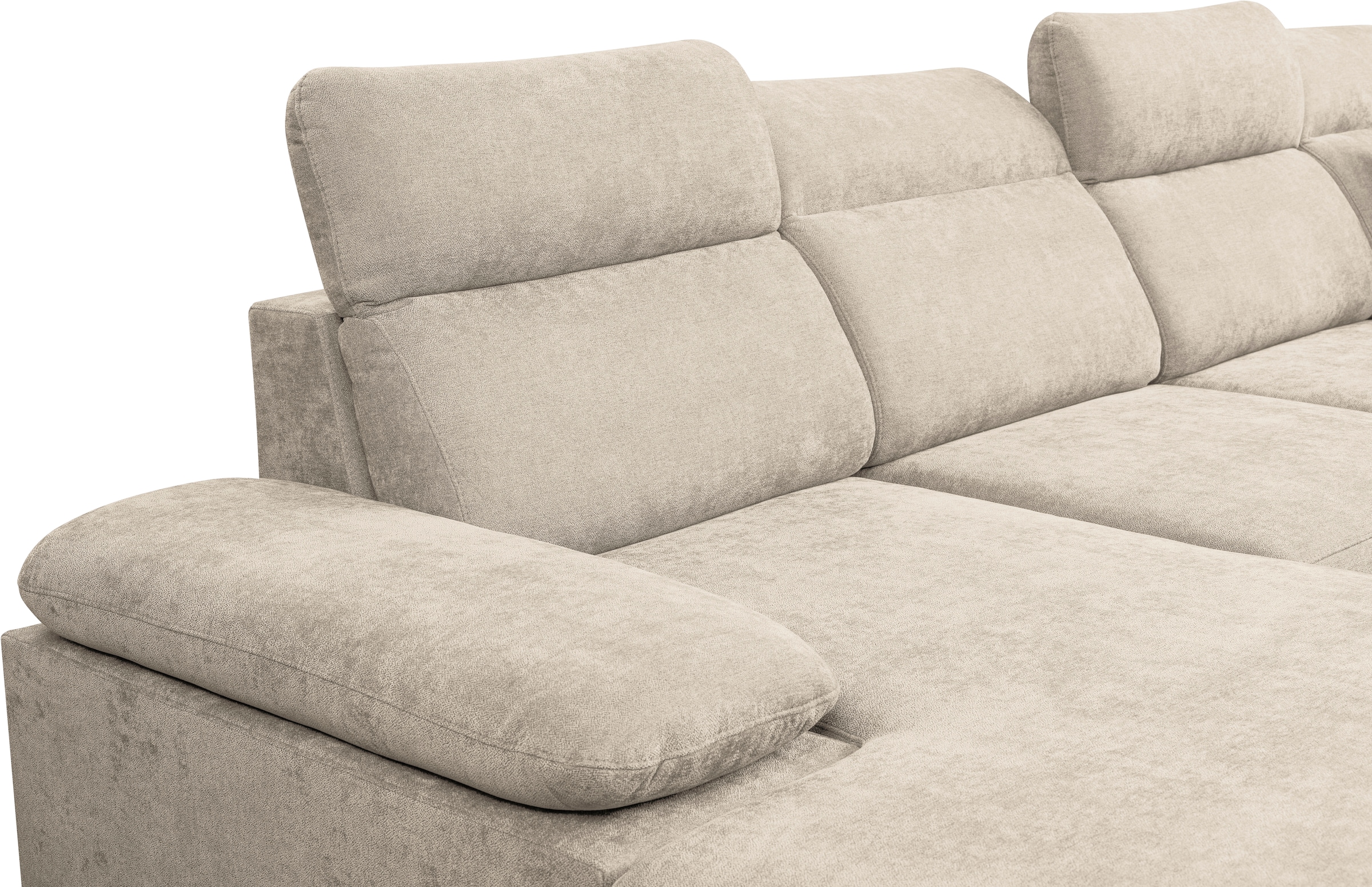 WERK2 Wohnlandschaft »Cordoba inkl. Bett & Bettkasten, Kopfteilverstellung, zeitlos, elegant« Struktur, U-Form, XXL, Schlaffunktion, Bettkasten