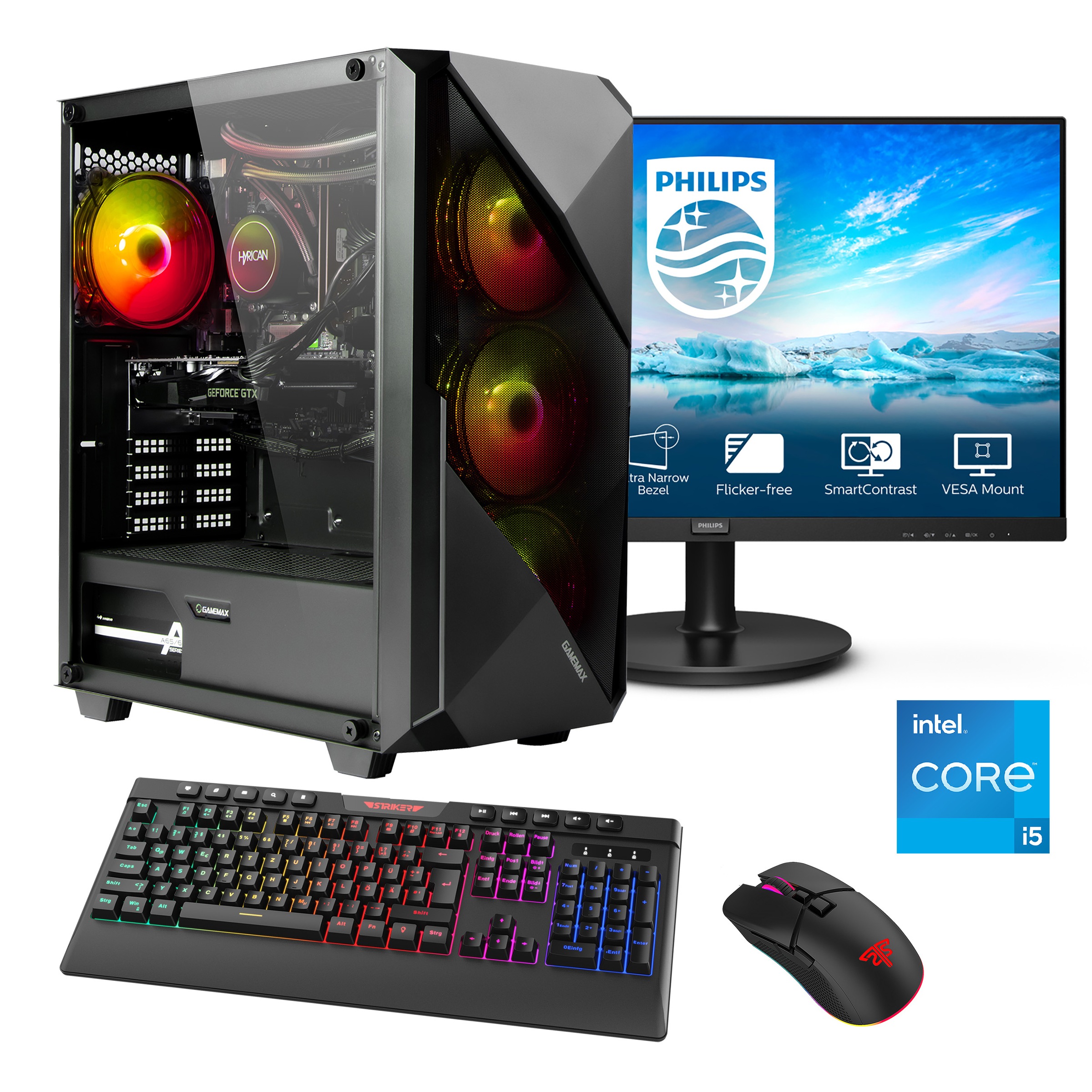 Hyrican Gaming-PC-Komplettsystem »Striker SET02404«, (PCIe SSD Gen4), DDR5, Windows 11, inklusive 27 Monitor Philips 271V8LA