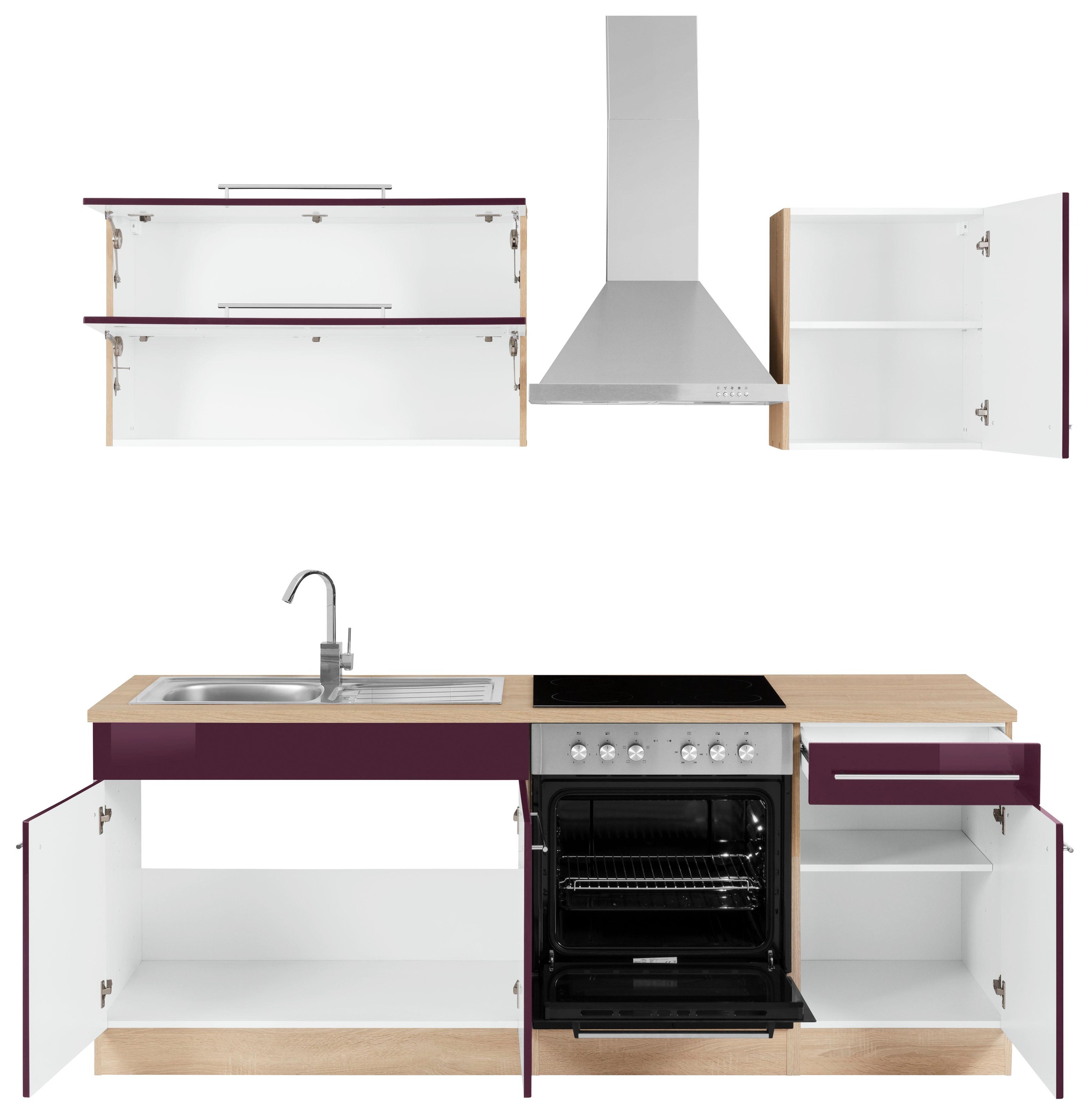 KOCHSTATION Küchenzeile »KS-Eton« mit E-Geräten, Breite 210 cm